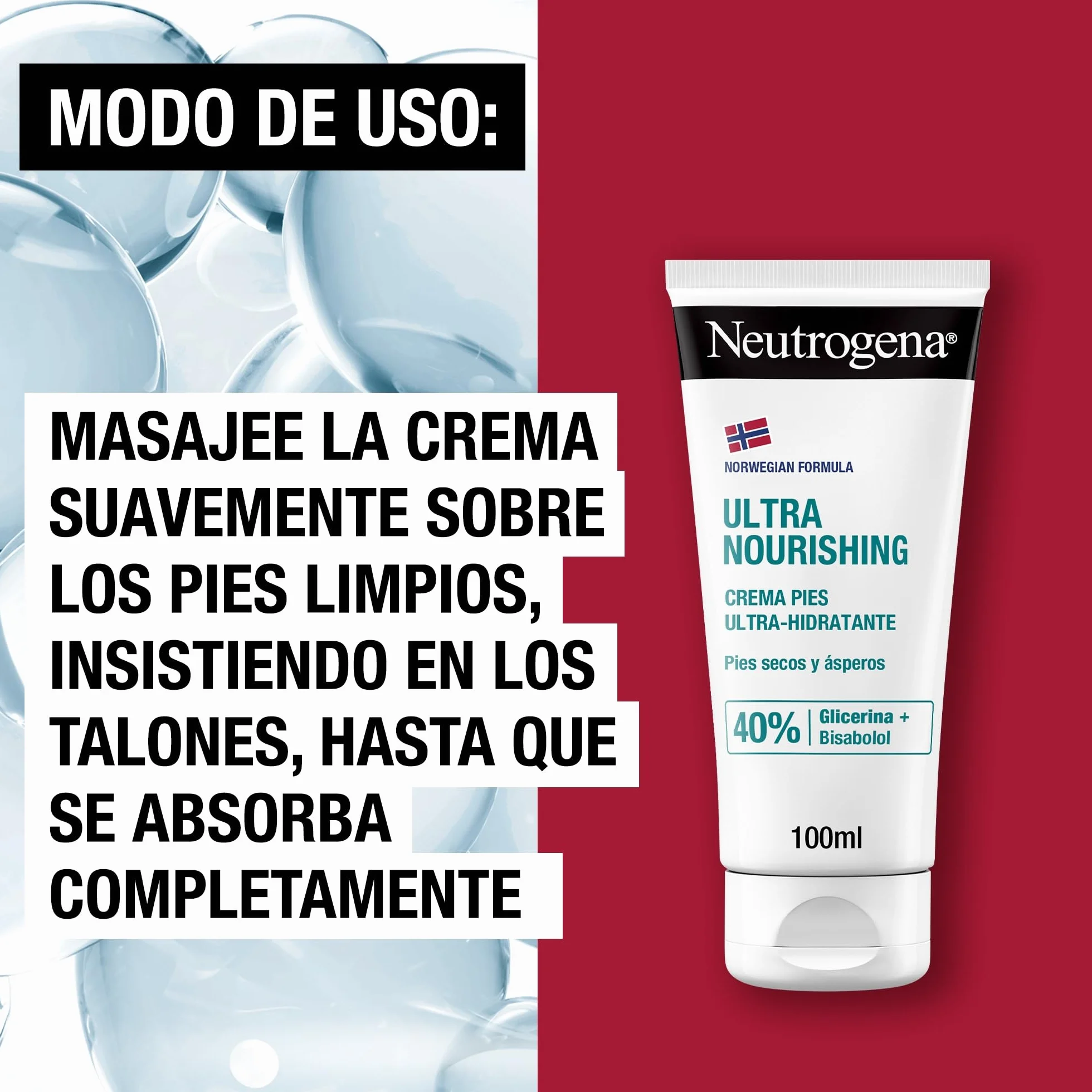 Neutrogena Fórmula Noruega Crema Pies Ultra Hidratante 2 x 100 ml, 40% Glicerina y Bisabolol