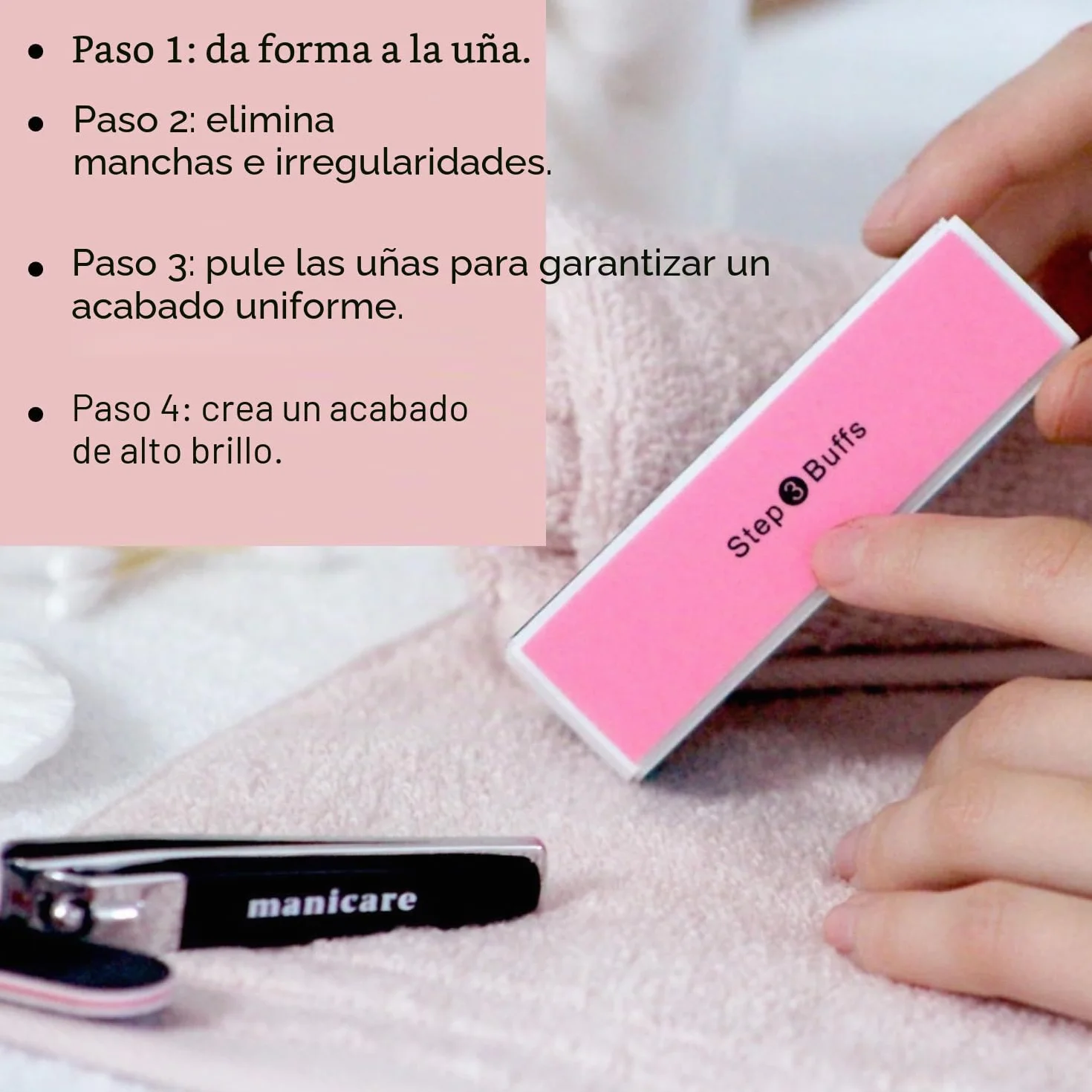 Manicare Bloque de pulido de 4 vías para uñas, elimina crestas y crea brillo instantáneo