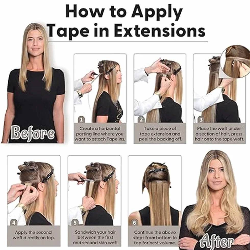 Extensiones adhesivas de pelo humano recto invisible, #27, rubio miel, 24 pulgadas, 10 piezas/40 g, extensiones de pelo humano para mujer, mínimo, smell low Shedding