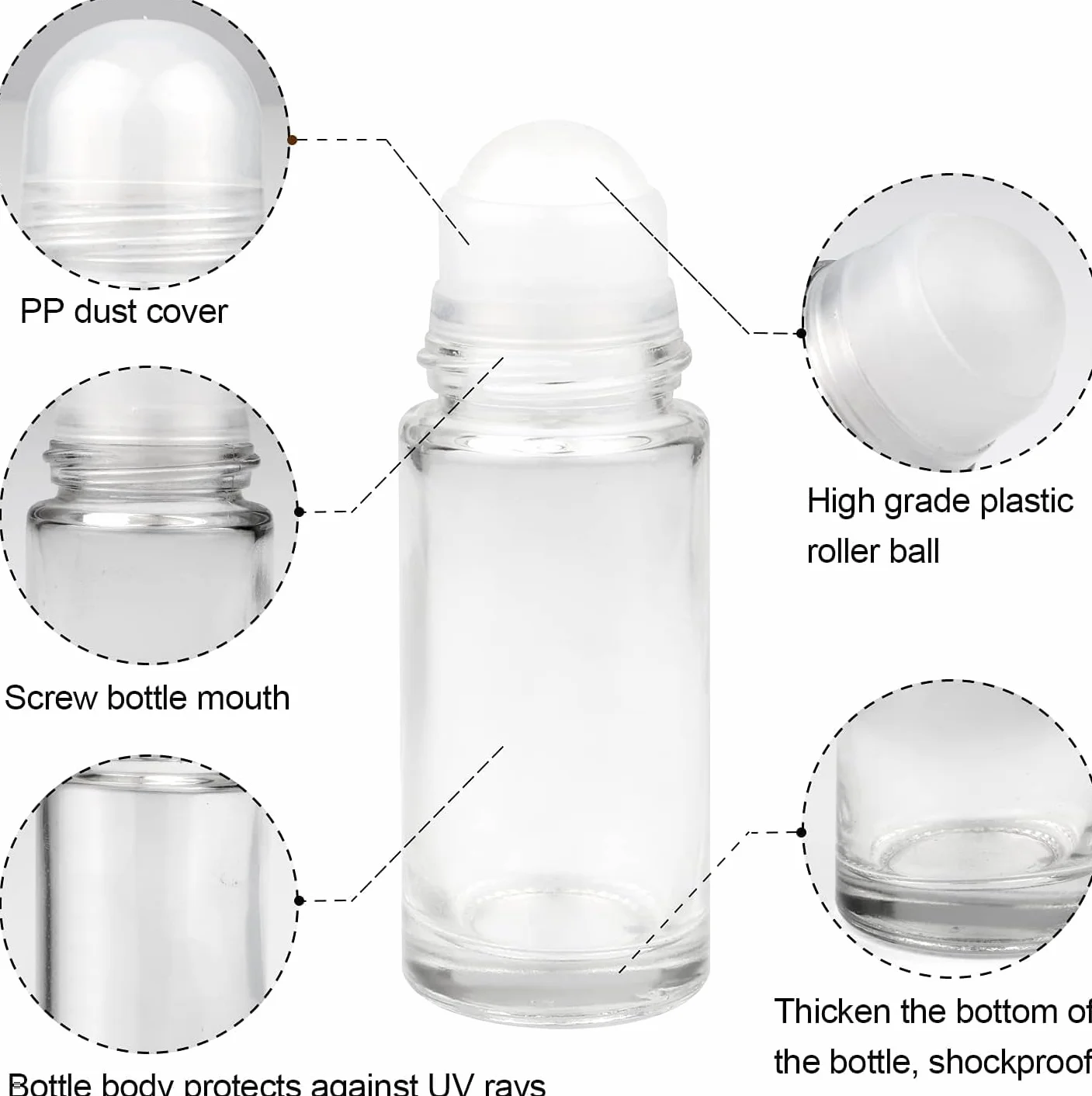 Set 50 uds Roll on Rellenable 50 ml | Roll On Aromaterapia | Bote Roll on Crema Solar Rellenable