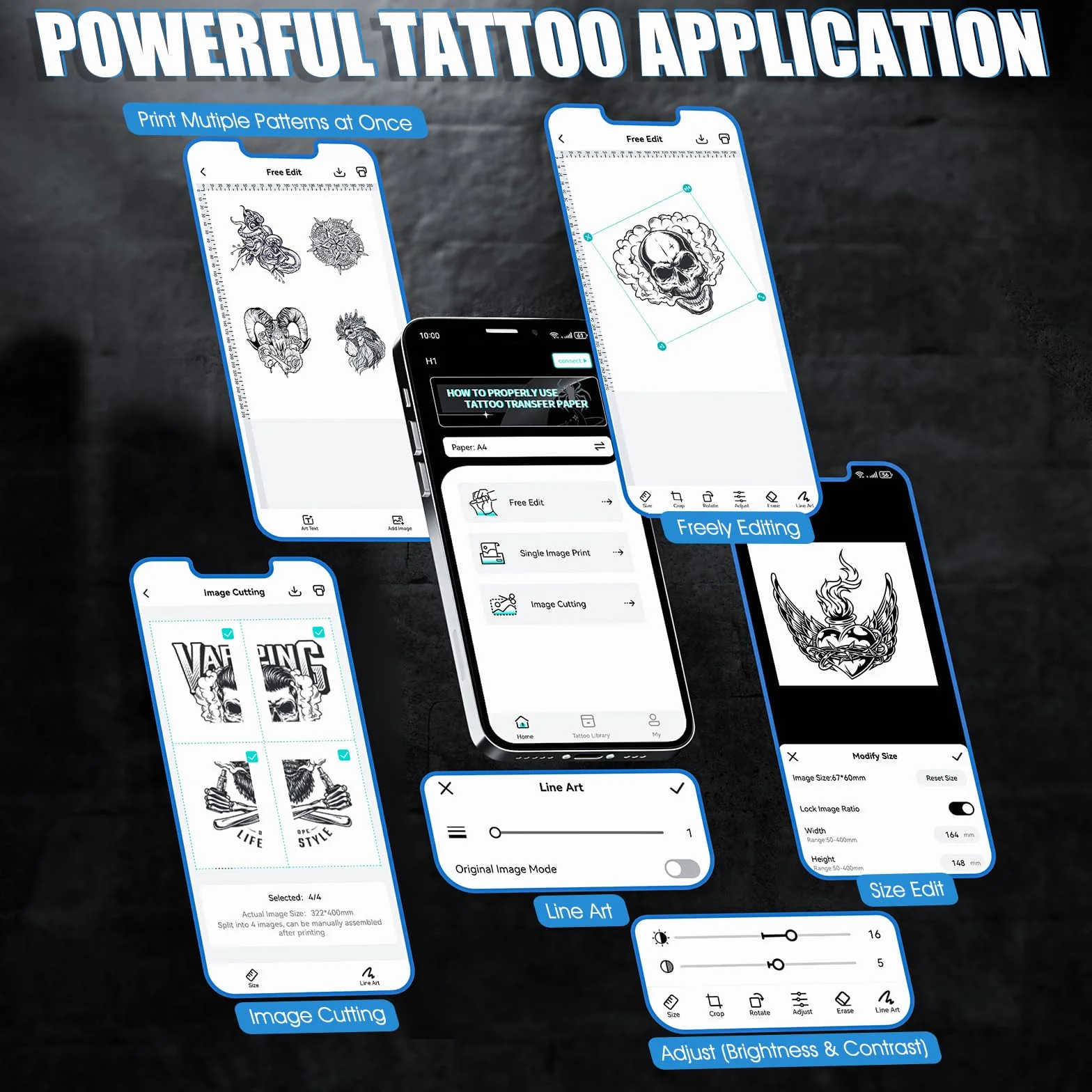 H1 Termocopiadora Tattoo Bluetooth, Impresora Térmica Inalámbrica con 10 Hojas Papel de Transferencia, Impresora de Tatuaje Compatible con Teléfono Tablet PC para Artistas y Principiantes