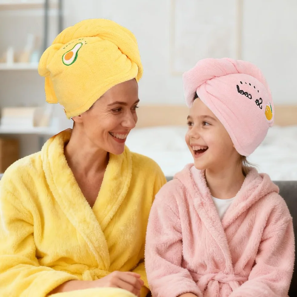 Toalla Pelo con Botones Turbante Superabsorbente Mujeres Secar Cabello Felpa Coral