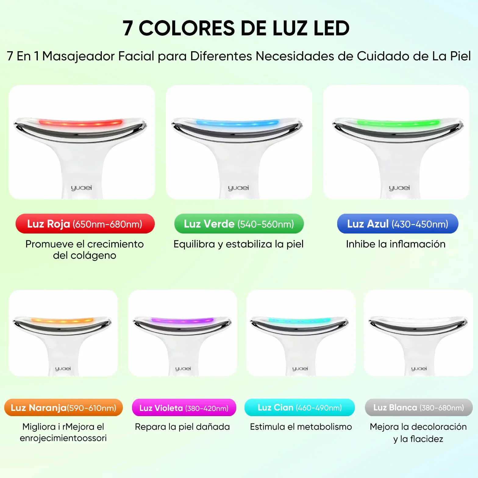 Masajeador Facial Electrico 6 Modos 7 Colores Led 45℃ EMS Antiarrugas Reafirmante Lifting