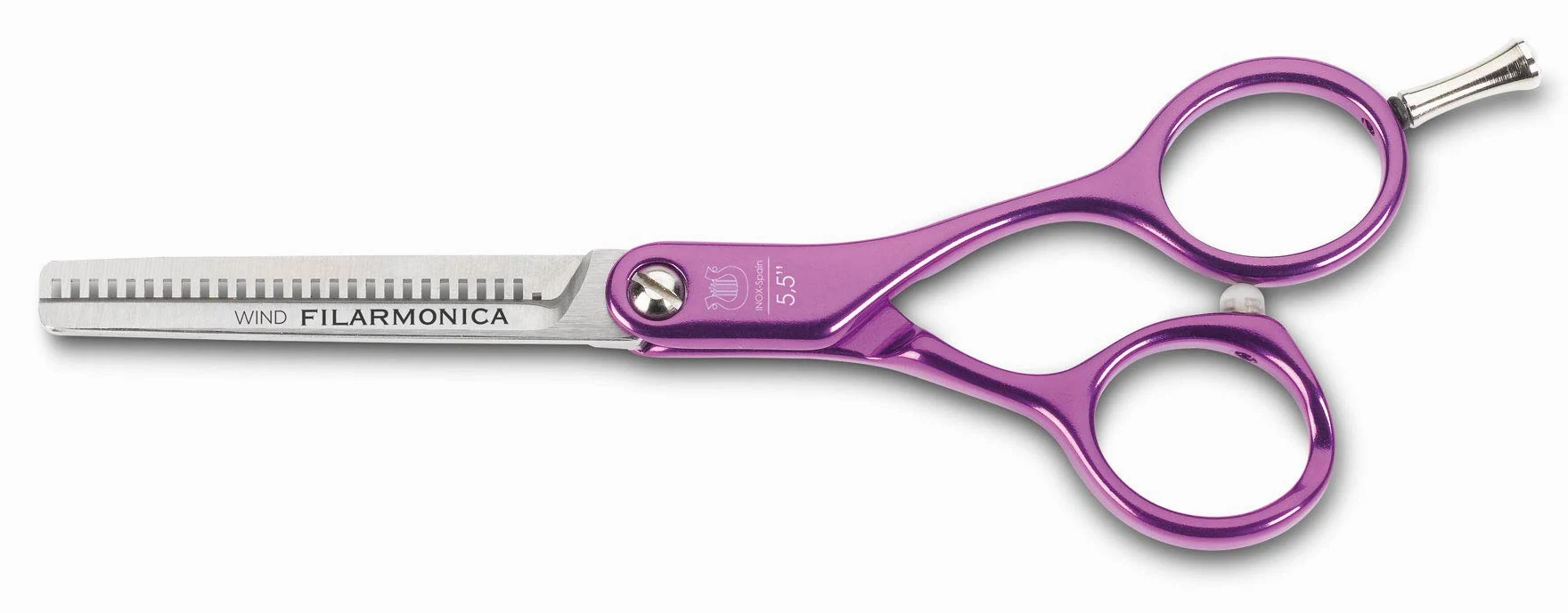FILARMONICA 28040 Tijera de Esculpir Peluquería Profesional Alta Dureza del Filo, de Acero Inoxidable y Mangos de Aluminio Muy Ligera con Tornillo Regulable para Salón Belleza (28 Dientes), Wind, 5.5"