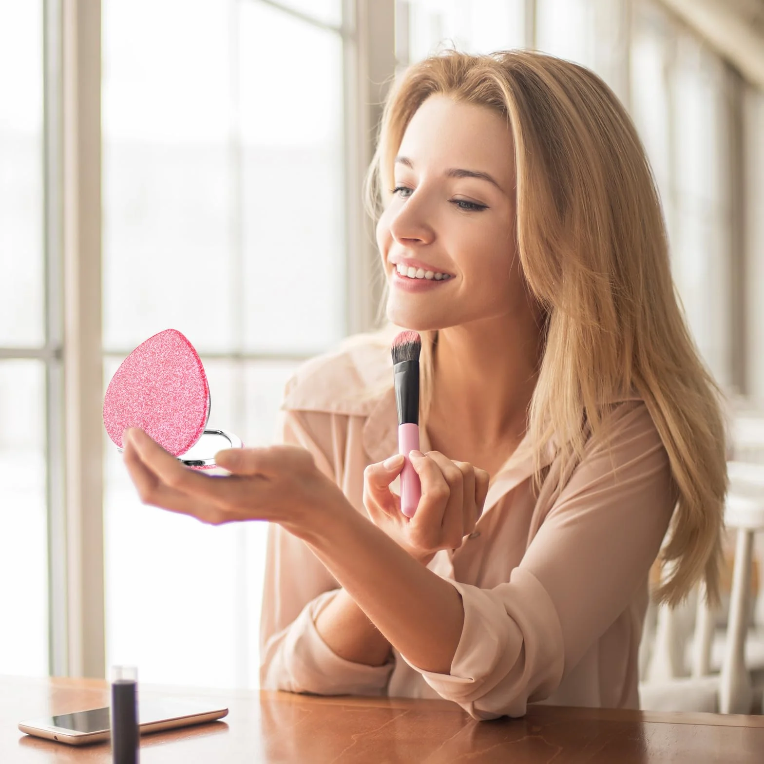 Espejo plegable compacto en forma corazón con aumento portátil doble cara maquillaje viaje bolso mujer
