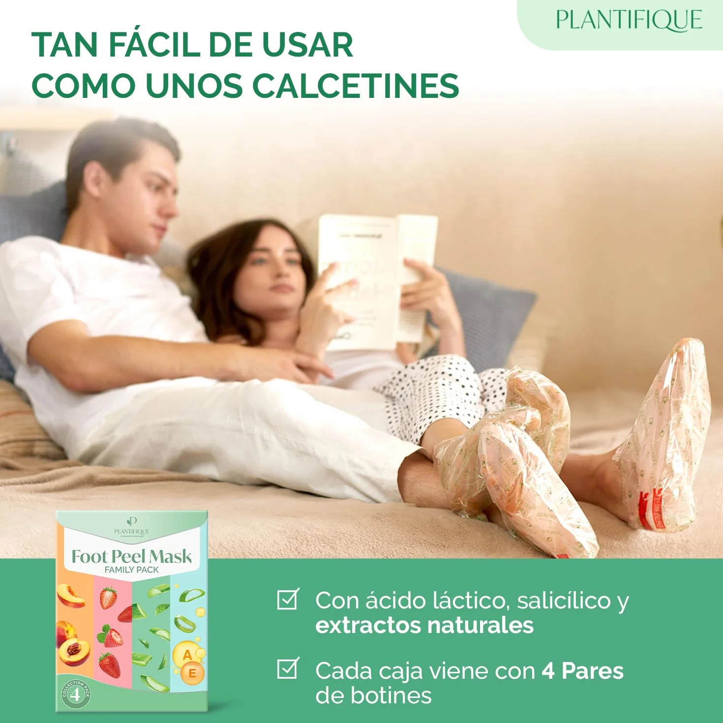 PLANTIFIQUE Calcetines Exfoliantes de Pies 4 Combo Pack Mascarillas Peeling Callos Eliminar Pedicura Profesional