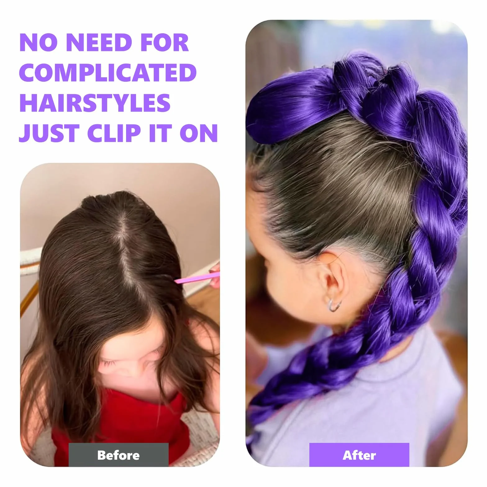 Pelo Morado para Trenzas 66cm, Extensión de Cabello Sintético Resistente al Calor, Accesorio Cosplay