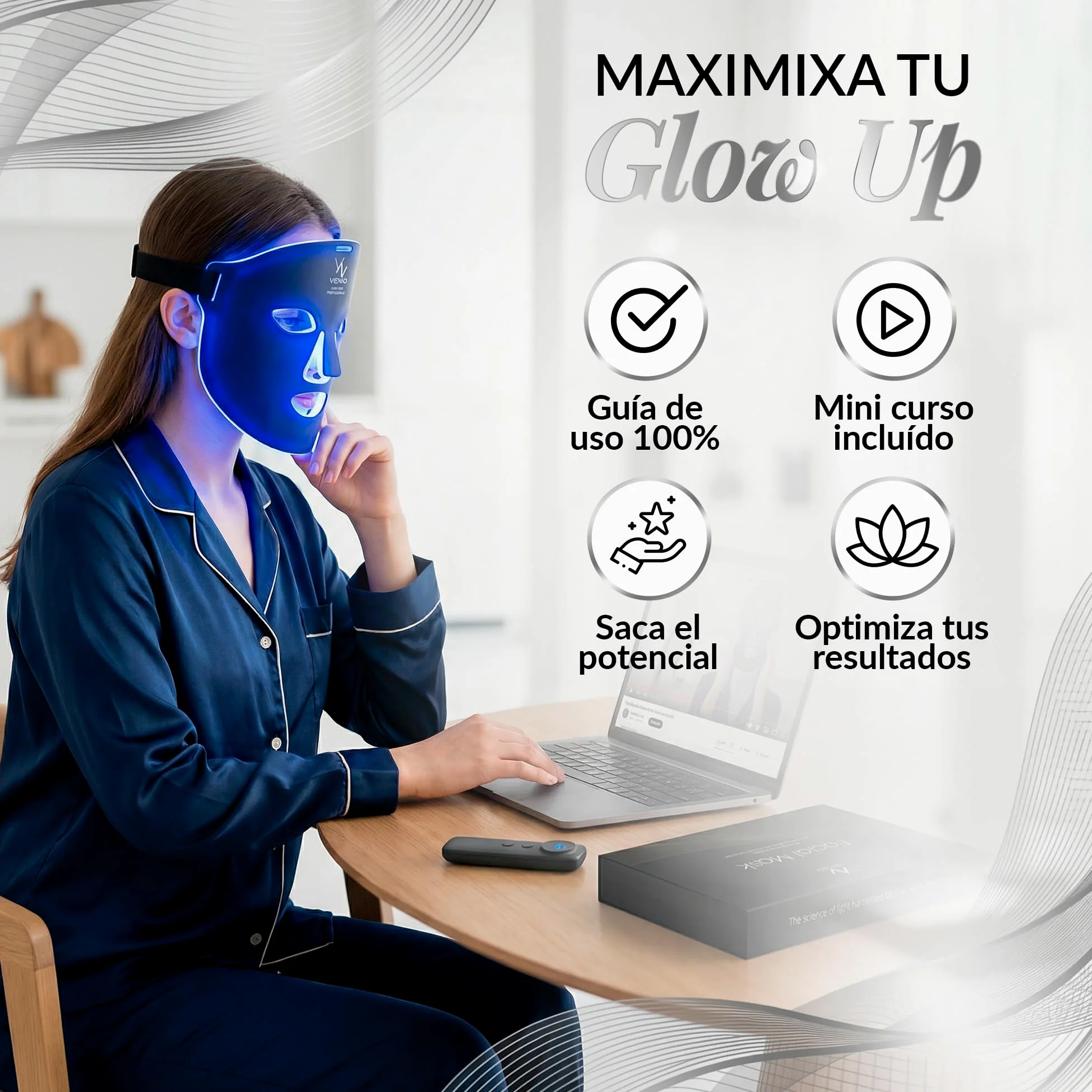 Máscara LED Facial Profesional – Dispositivo de Luz Roja e Infrarroja para Rutina de Cuidado Estético – 4 Colores LED para Uso Cosmético y Bienestar – Mascarilla de cuidado Facial en Casa