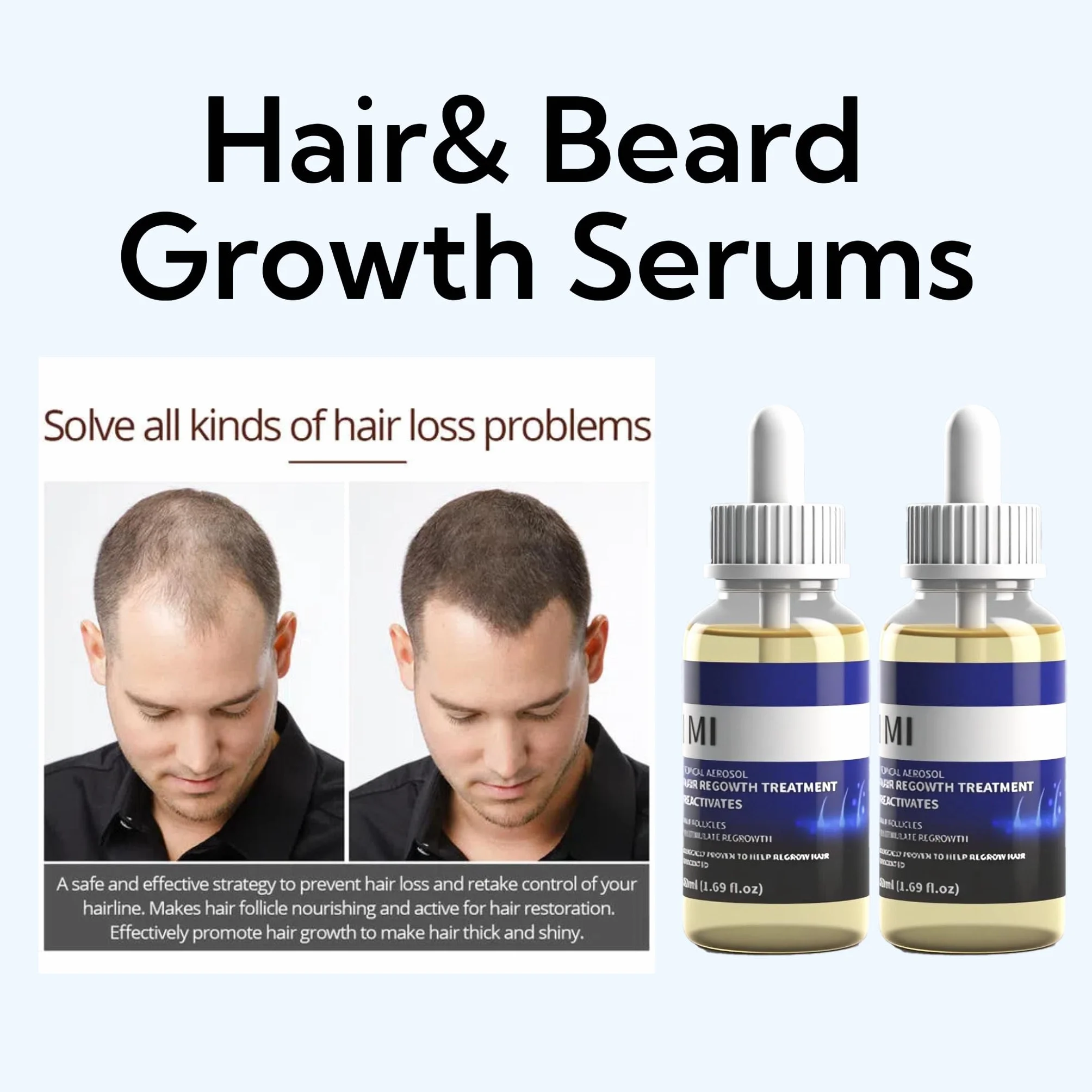 Serum Capilar Anticaída 2 x 50 ml, Hair Growth Serum con Biotina, Densificador Capilar Ligero para Hombre y Mujer, Serum Capilar Fortificante para Cabello Fino, Débil y Dañado, Azul