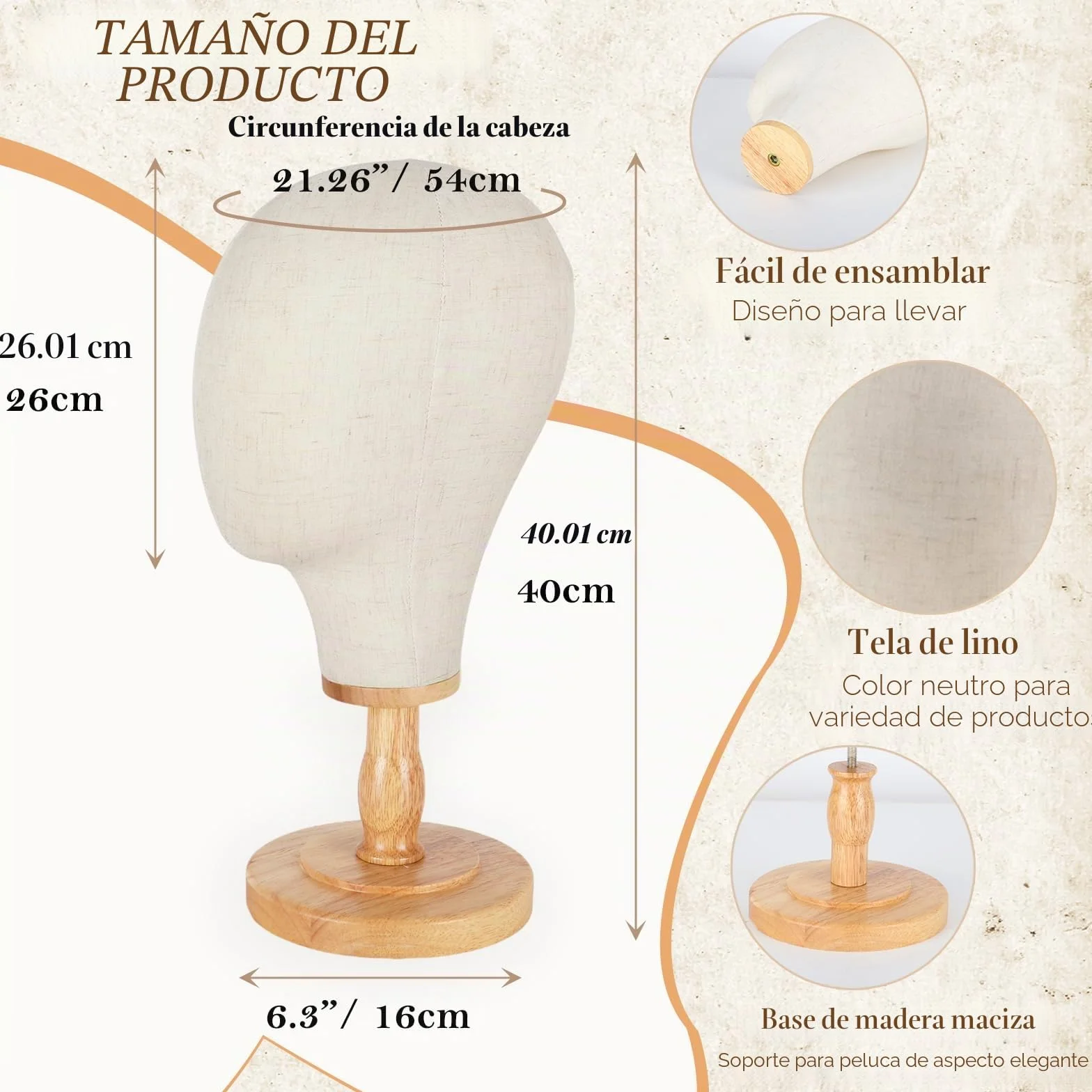 Cabeza de maniquí 21" 54 cm soporte para pelucas y gorras