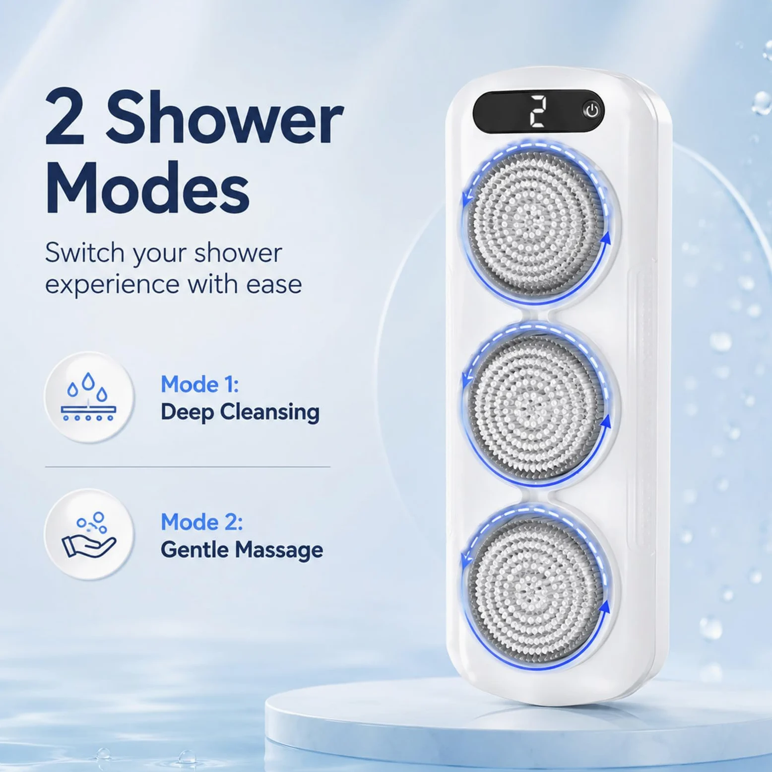 Cepillo Eléctrico Corporal con 3 Cabezales Motorizados, Cepillo para la Espalda de Ducha de Pared, Cerdas Suaves Exfoliantes, Diseño Manos Libres, 2 Velocidades, Altura Ajustable