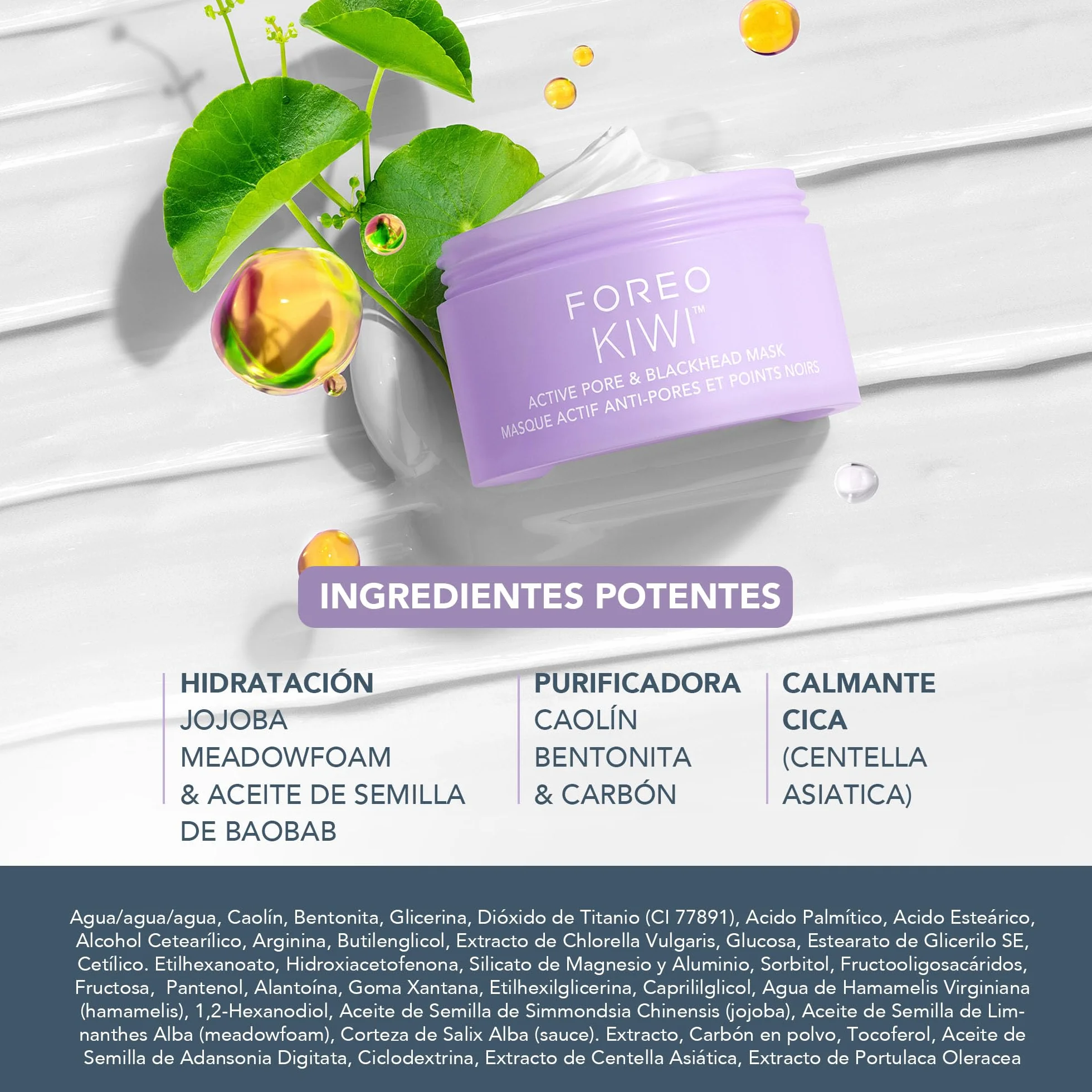 FOREO KIWI Derma Dispositivo de Microdermoabrasión Succionador Extractor Puntos Negros Mascarilla Activa Poros 100g