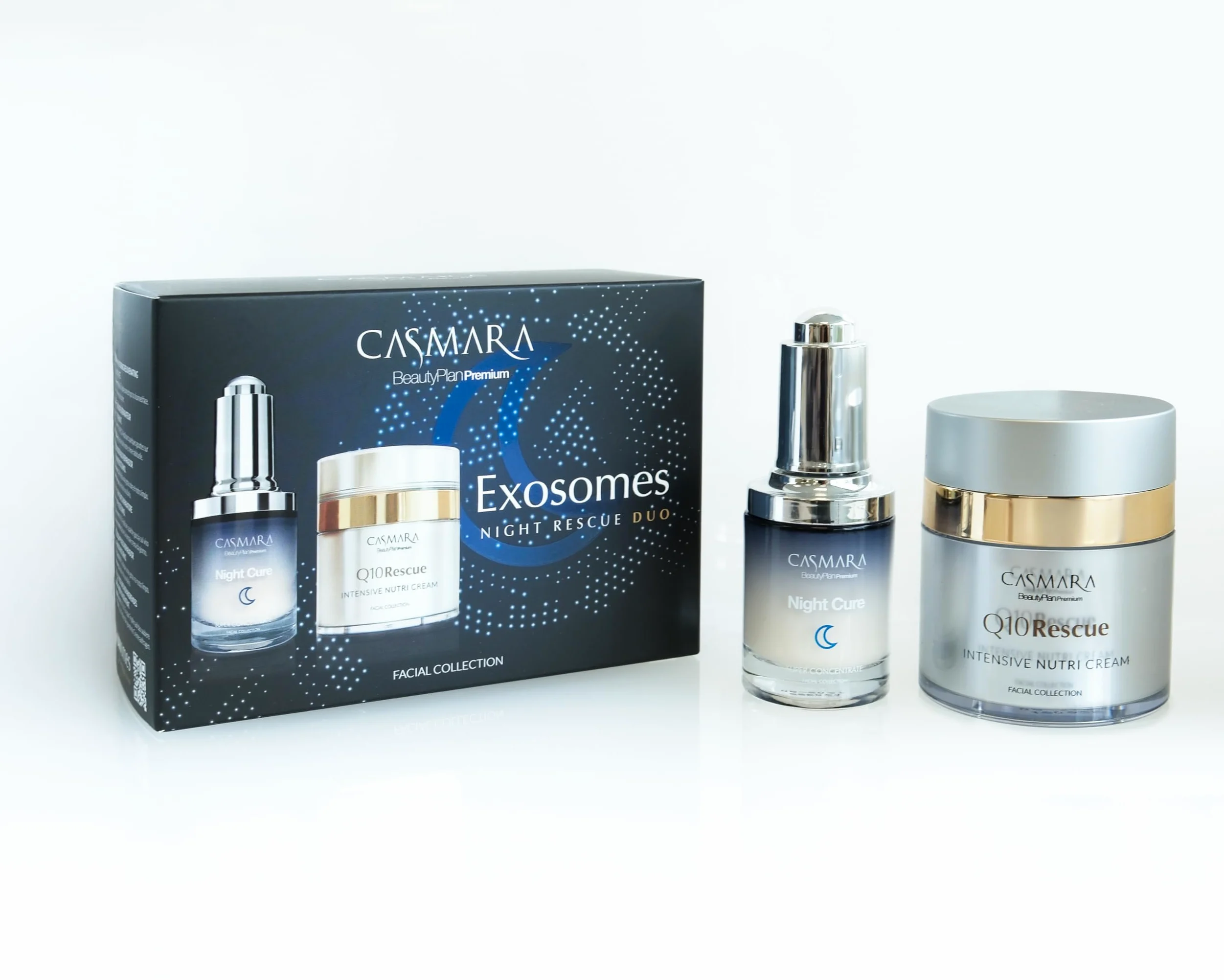 CASMARA - Crema Facial Q10 + Serum Facial Pack Rescue Duo (2 ud) con Exosomas, Matrixyl y Chrono Balance, Crema Hidratante Facial Mujer, Antiarrugas Mujer, Peptidos Faciales, Rellenador de Arrugas