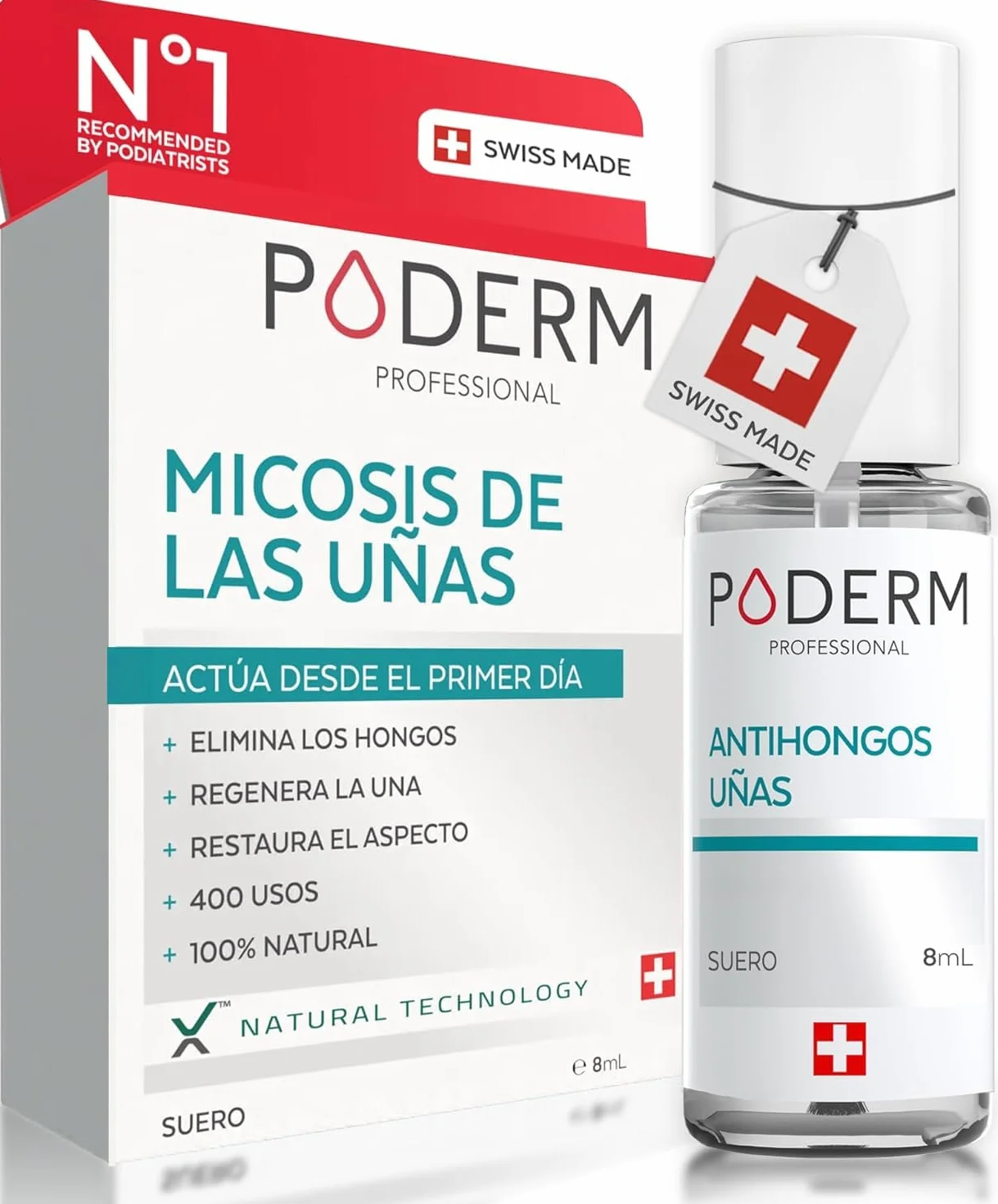 PODERM Tratamiento Hongos Uñas Pies Antihongos Reparador Purificante Revitalizante Cuidado Profesional Pie Mano Hecho en Suiza