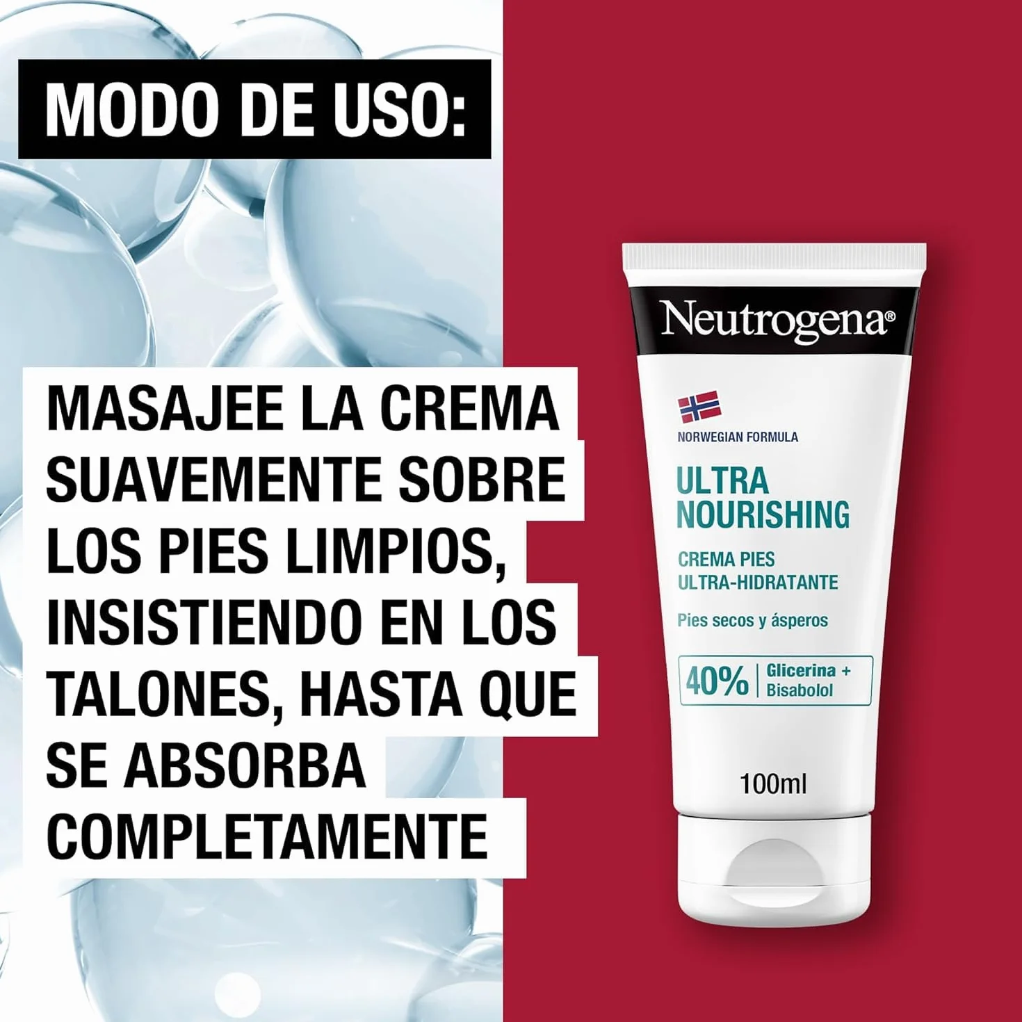 Neutrogena Fórmula Noruega Crema de Pies Ultra Hidratante 100 ml con 40% Glicerina y Bisabolol