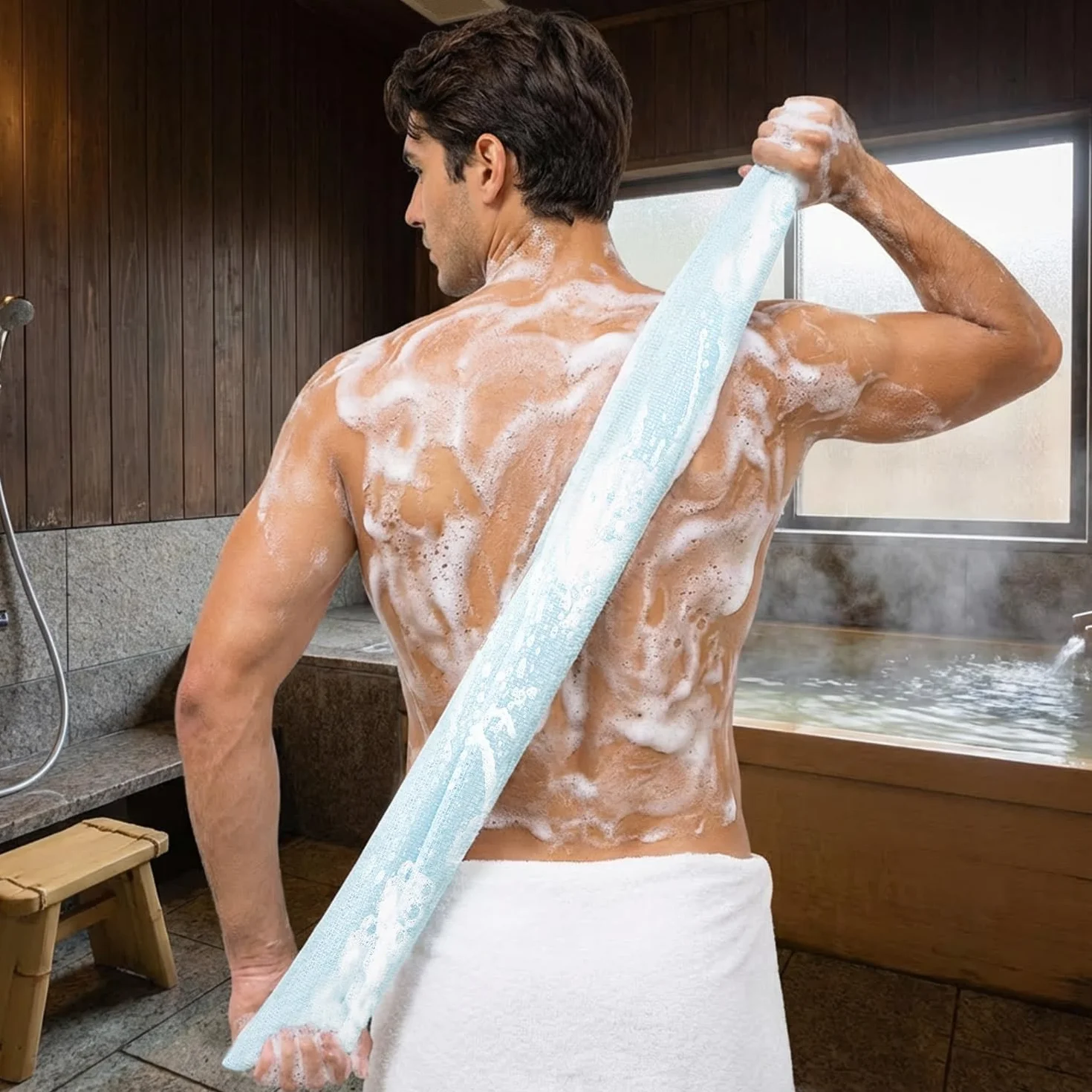 Toalla Exfoliante Japonesa Extra Largo para Ducha - Exfoliación y Eliminación de Células Muertas (Azul)