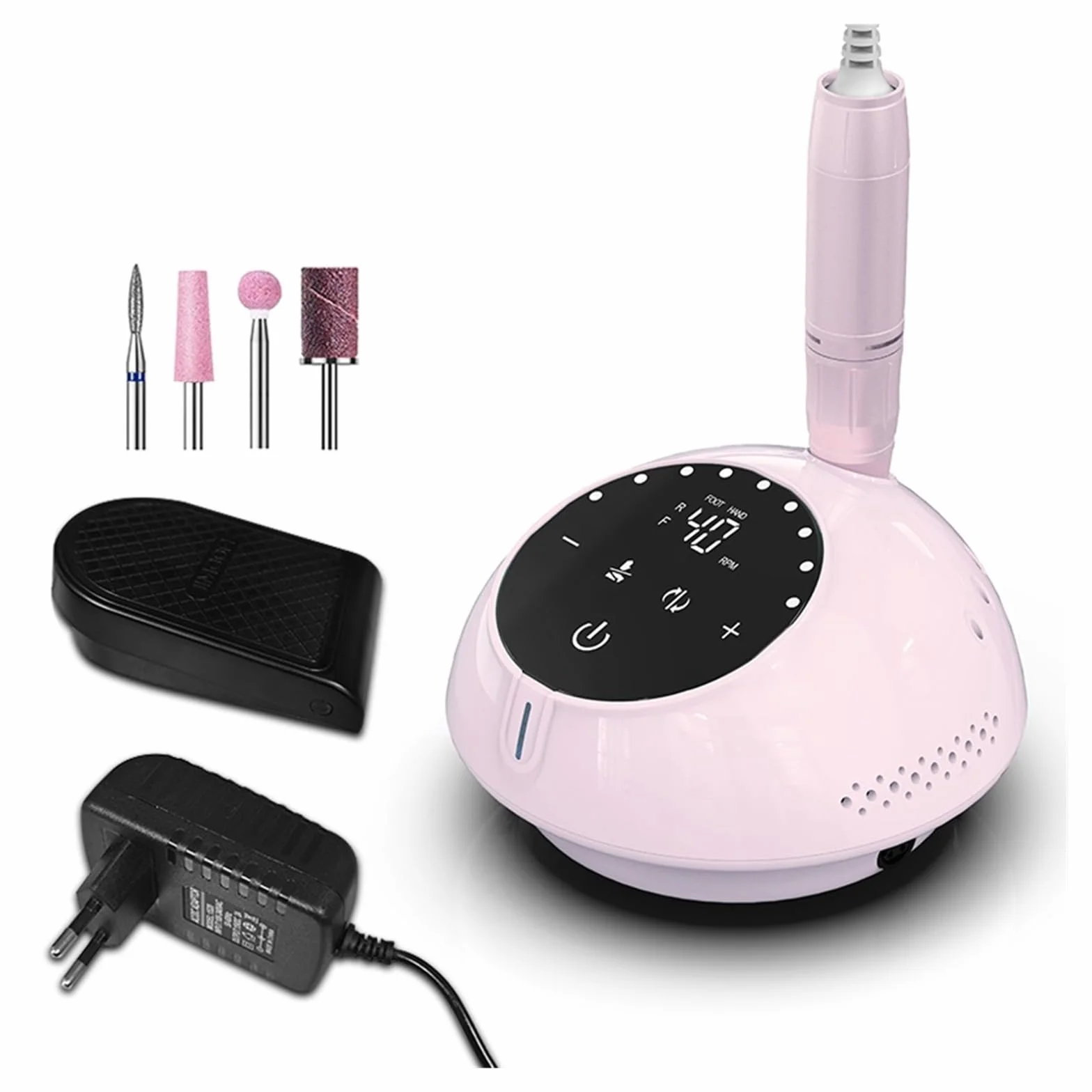 Torno para Uñas, Taladro eléctrico for uñas de 40000RPM, máquina de manicura for uñas, pedicura con pantalla táctil, equipo for decoración de uñas, juego de fresas for uñas(Pink)