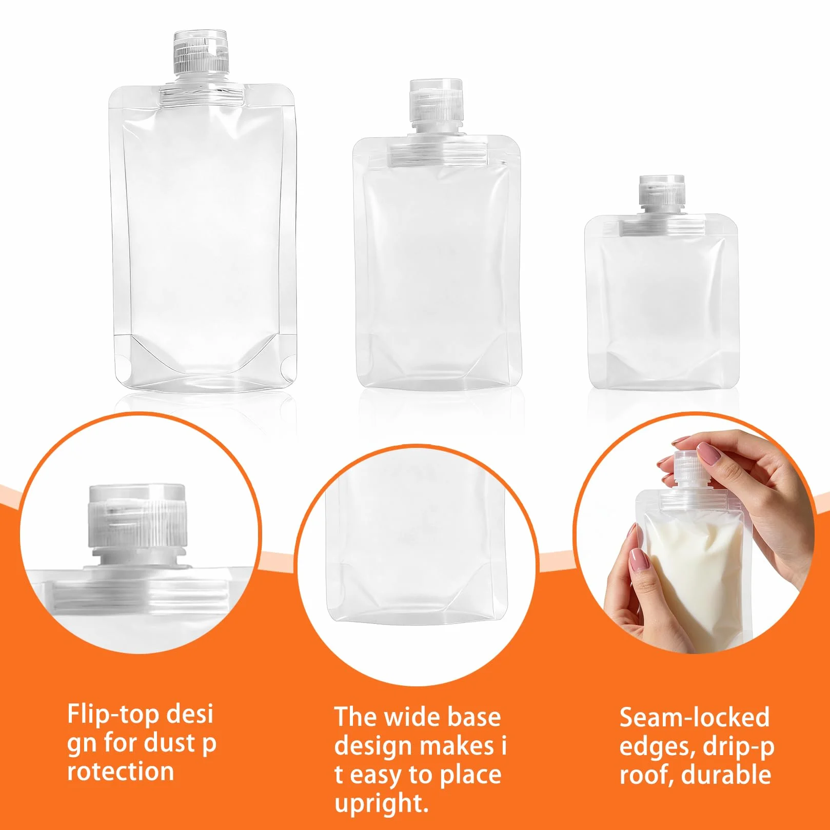Bolsitas de Repuesto para Jabón Líquido de Ducha, 30ml 50ml 100ml, Bolsas de Viaje para Champú, Gel de Ducha, Loción + Embudo de Silicona