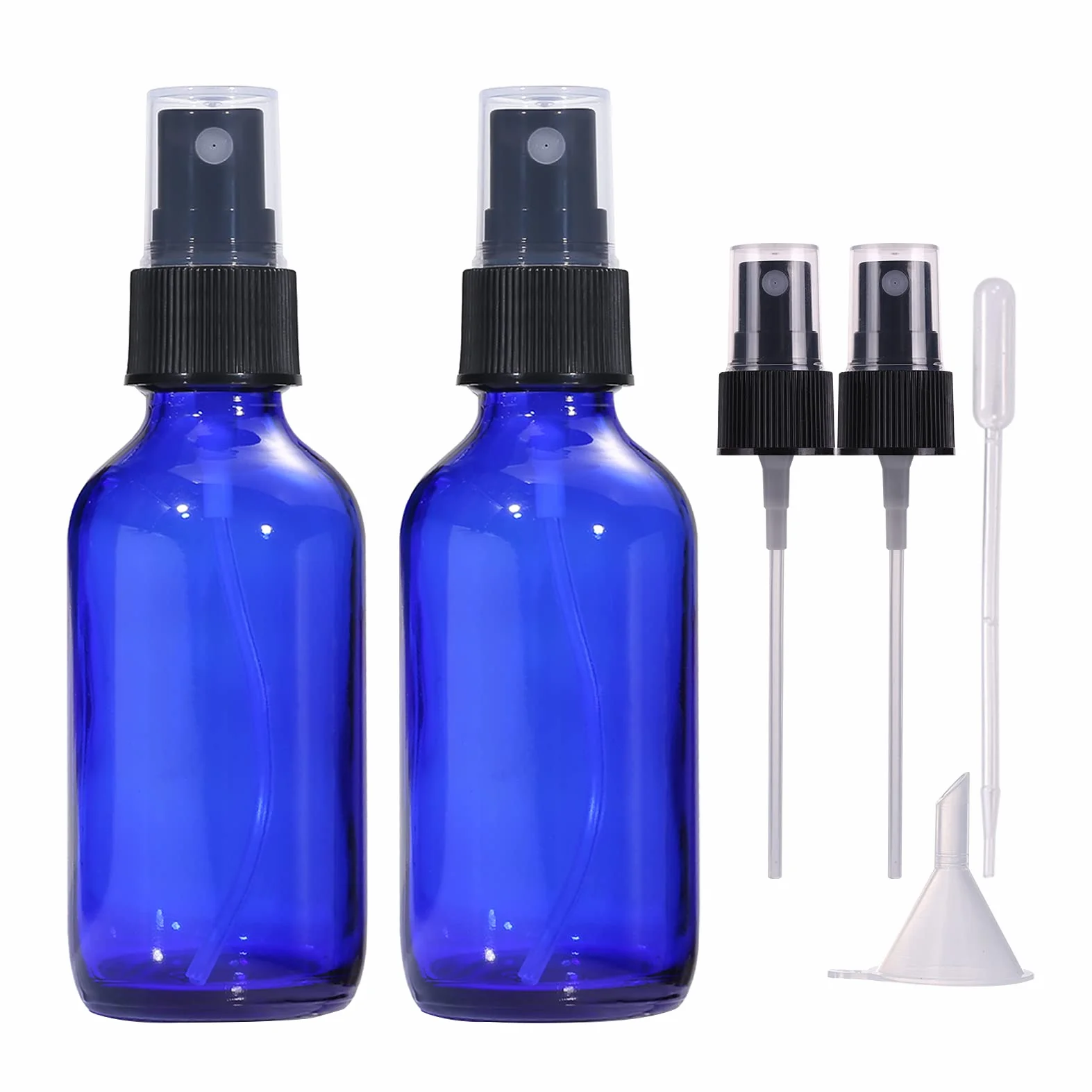 Botella de spray de vidrio 60 ml azul, atomizador de niebla fina reutilizable, botellas de aerosol de viaje para aceites esenciales, perfumes, limpieza (2 piezas)