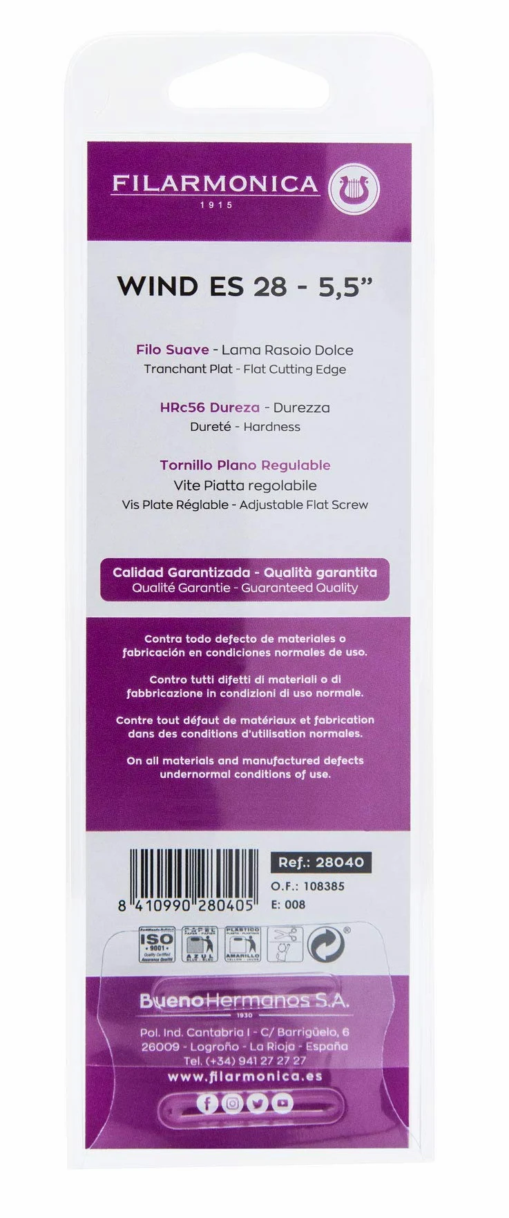 FILARMONICA 28040 Tijera de Esculpir Peluquería Profesional Alta Dureza del Filo, de Acero Inoxidable y Mangos de Aluminio Muy Ligera con Tornillo Regulable para Salón Belleza (28 Dientes), Wind, 5.5"
