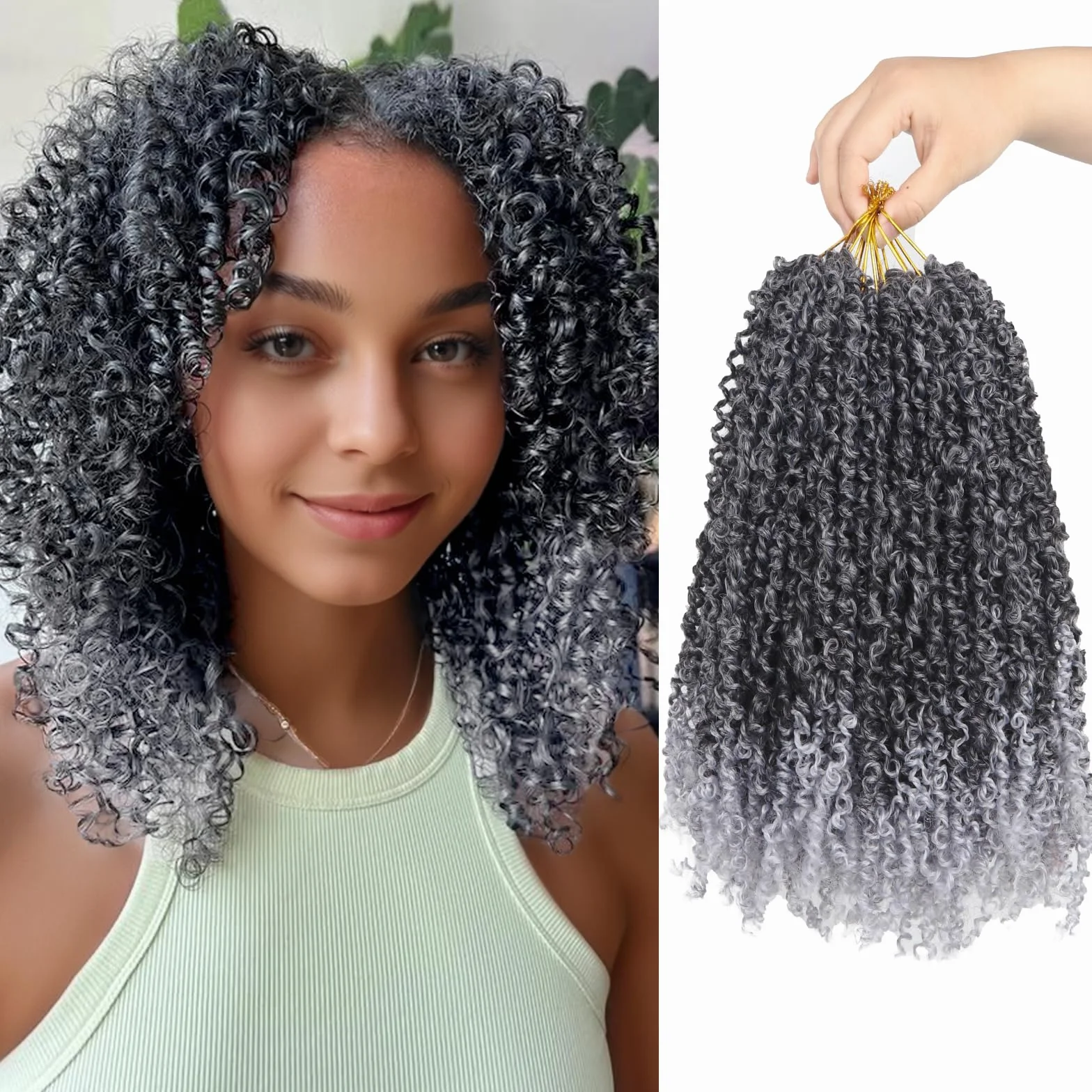 Yebo Yanky Crochet Braids Rizado 12 Pulgadas - 8 Paquetes 240 Mechas, Pelo de Fibra Química, Estilo Pasión Twist Afro, Trenzado Fácil(12inch Tgrey)