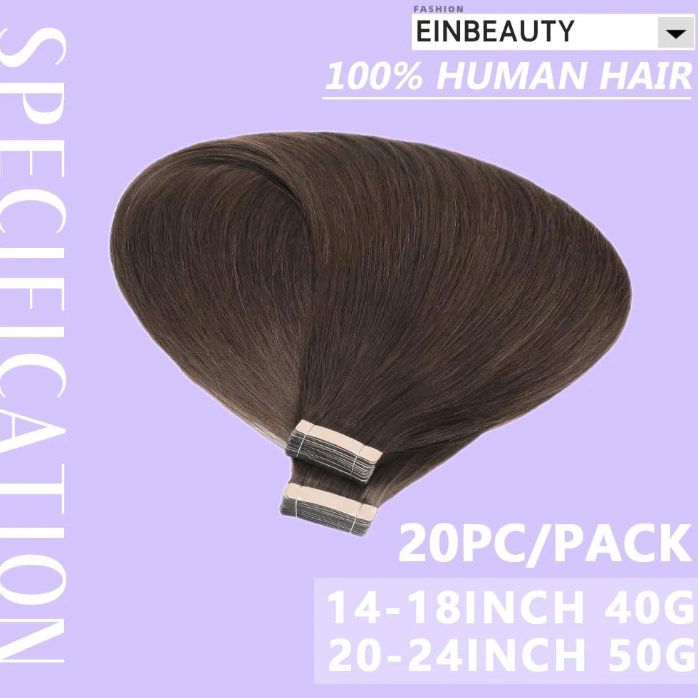 Extensiones de Pelo Natural Marrón Oscuro Cabello Humano 20 Piezas 35cm 40g