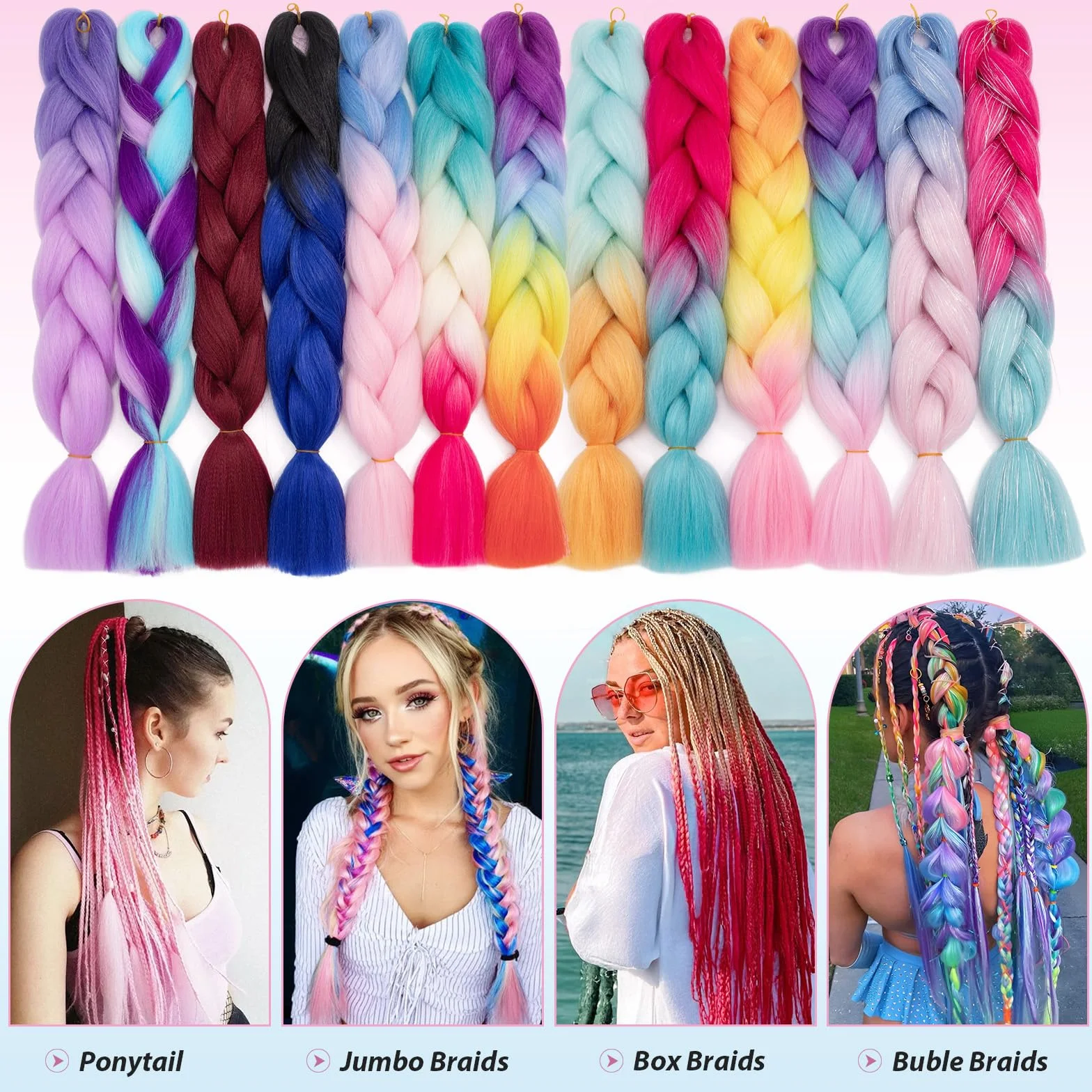 TESS Extensiones de Pelo para Trenzas Africanas Morado Oscuro y Lavanda 1 Paquete 100g Jumbo Braid