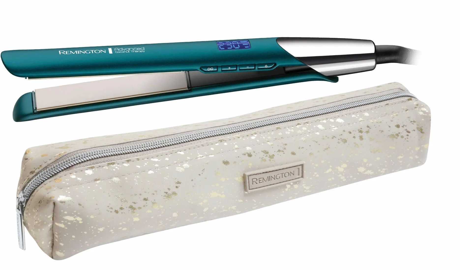 Remington Plancha de Pelo Advanced Coconut Therapy, Cerámica Avanzada con Coco y Filtros UV, Placas Flotantes Extralargas, 5 Temperaturas hasta 230°C, Digital, S8648, Verde