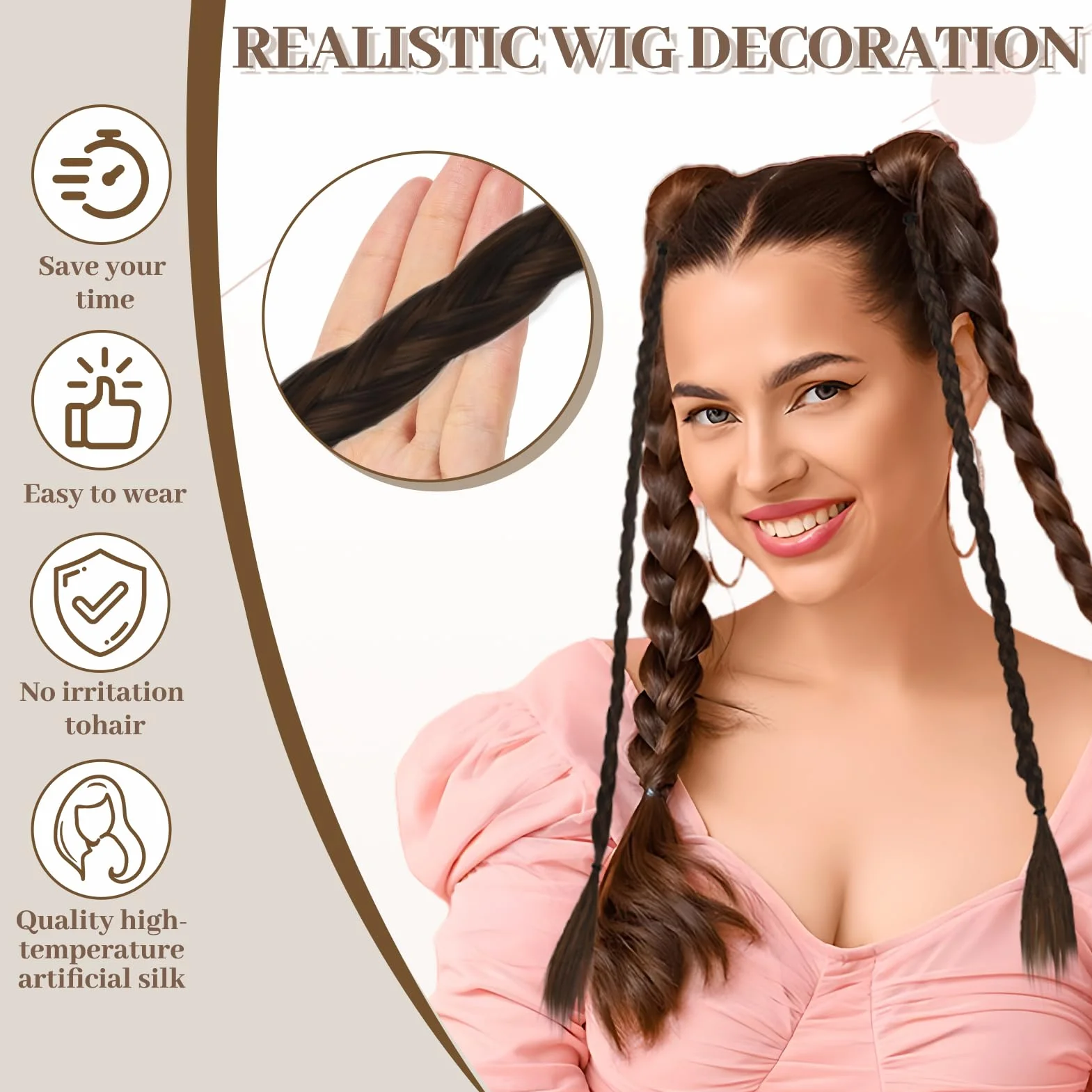 Trenzas Sintéticas Clip-in 45 cm Marrón Claro Extensiones de Cabello