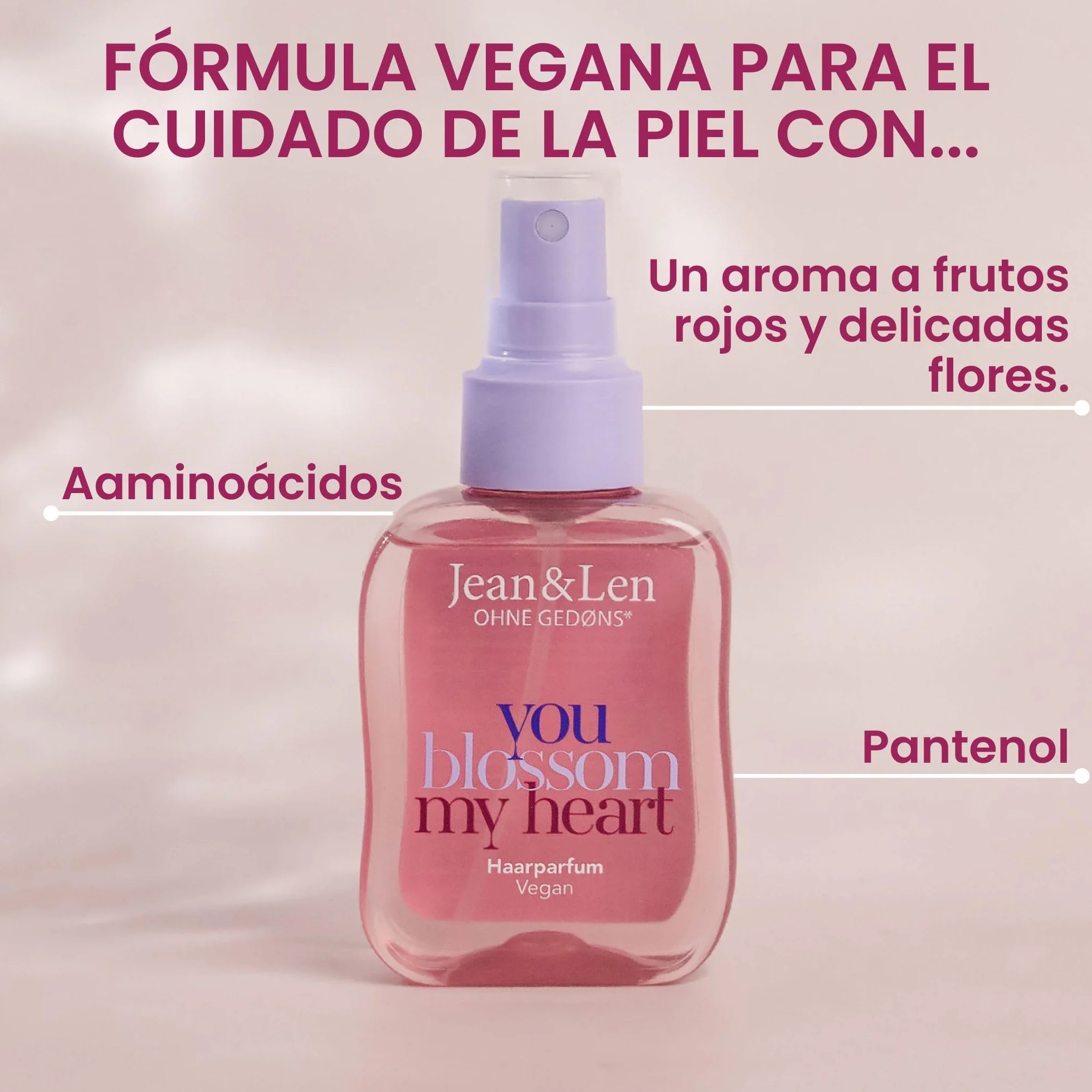 Jean & Len You Blossom My Heart Perfume Capilar 105 ml Fragancia Flores Frutos Rojos Vegano