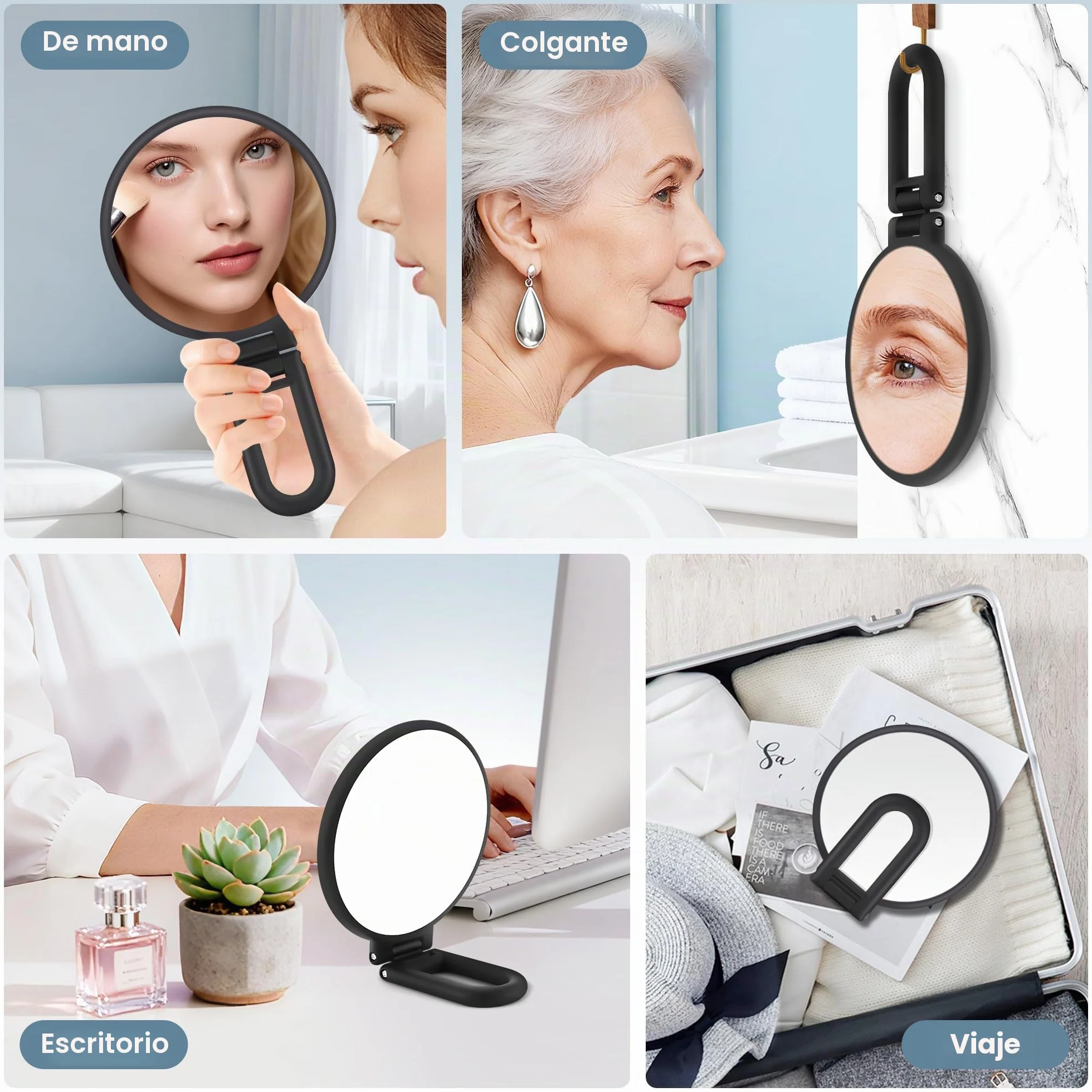 MIYADIVA Espejo de Aumento 40X Doble Cara 40X/1X Portátil Plegable para Maquillaje