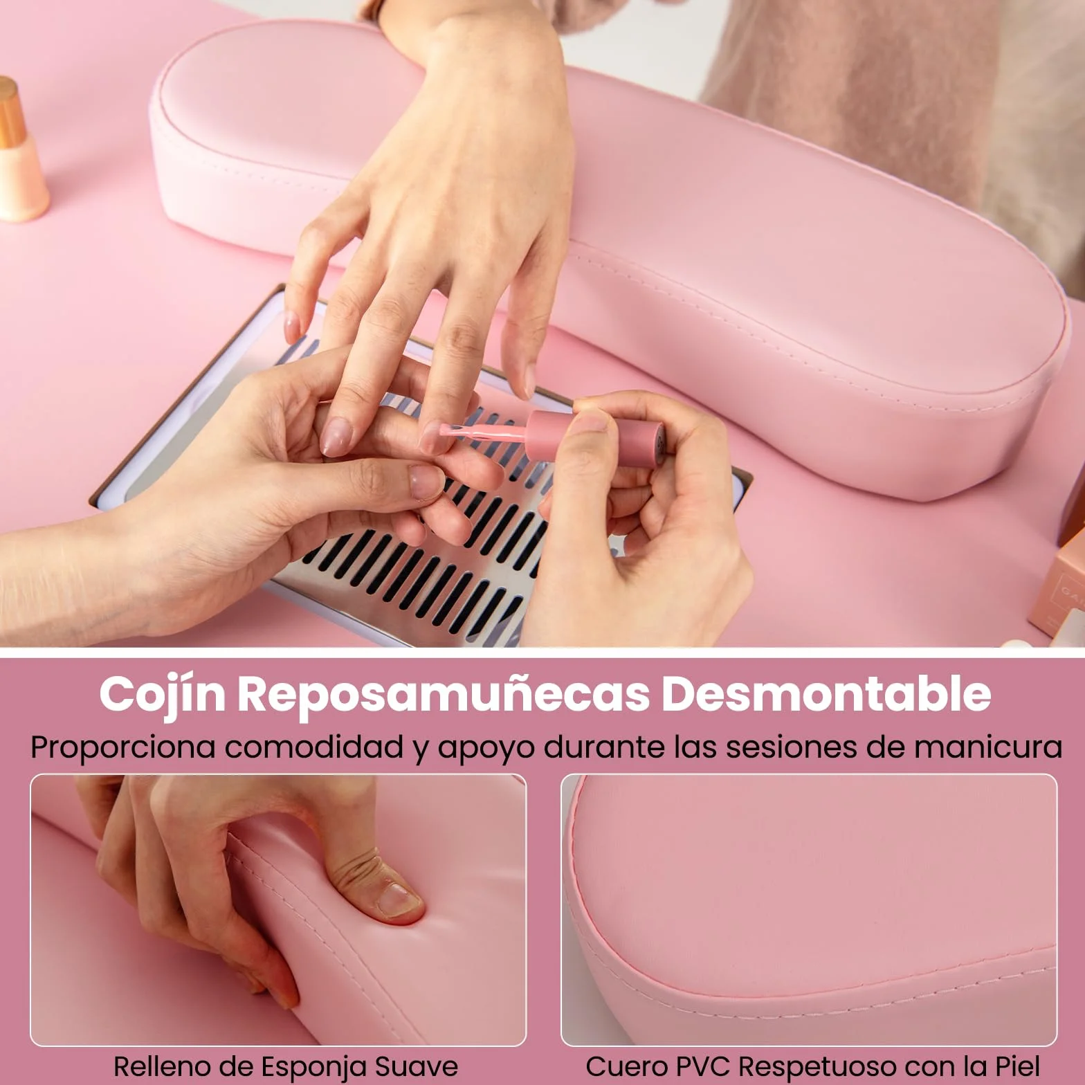 COSTWAY Mesa de Manicura con Aspirador Eléctrico, 3 Bolsas para Polvo, Reposamuñecas, 6 Cajones, Mesa para Uñas con 8 Ruedas, Mesa Manicura Profesional para Salones de Belleza, 108x45x76 cm (Rosa)