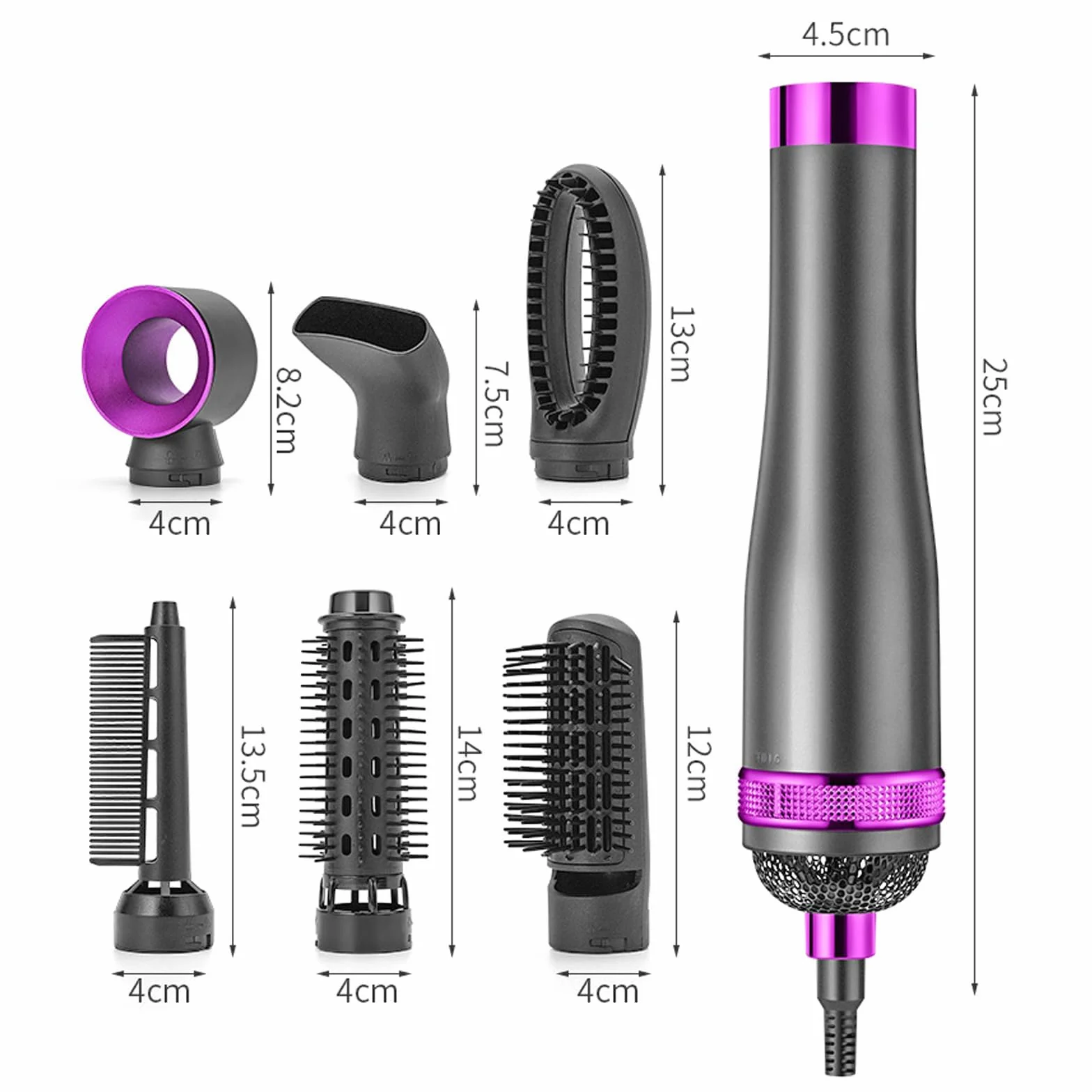 Cepillo de Aire Caliente Air Styler Set, Moldeador de Pelo con Tecnología Ion, 3 Temperaturas, 5 Cabezales, Negro