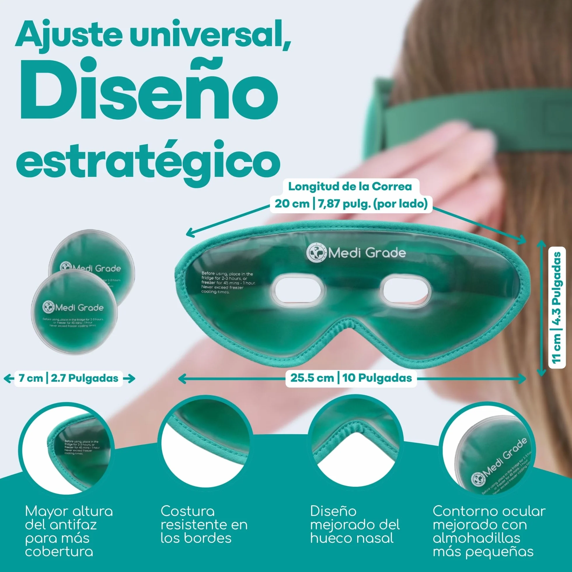 Medi Grade Antifaz de Gel Frío Reutilizable para Ojos, 2 Parches y Neceser