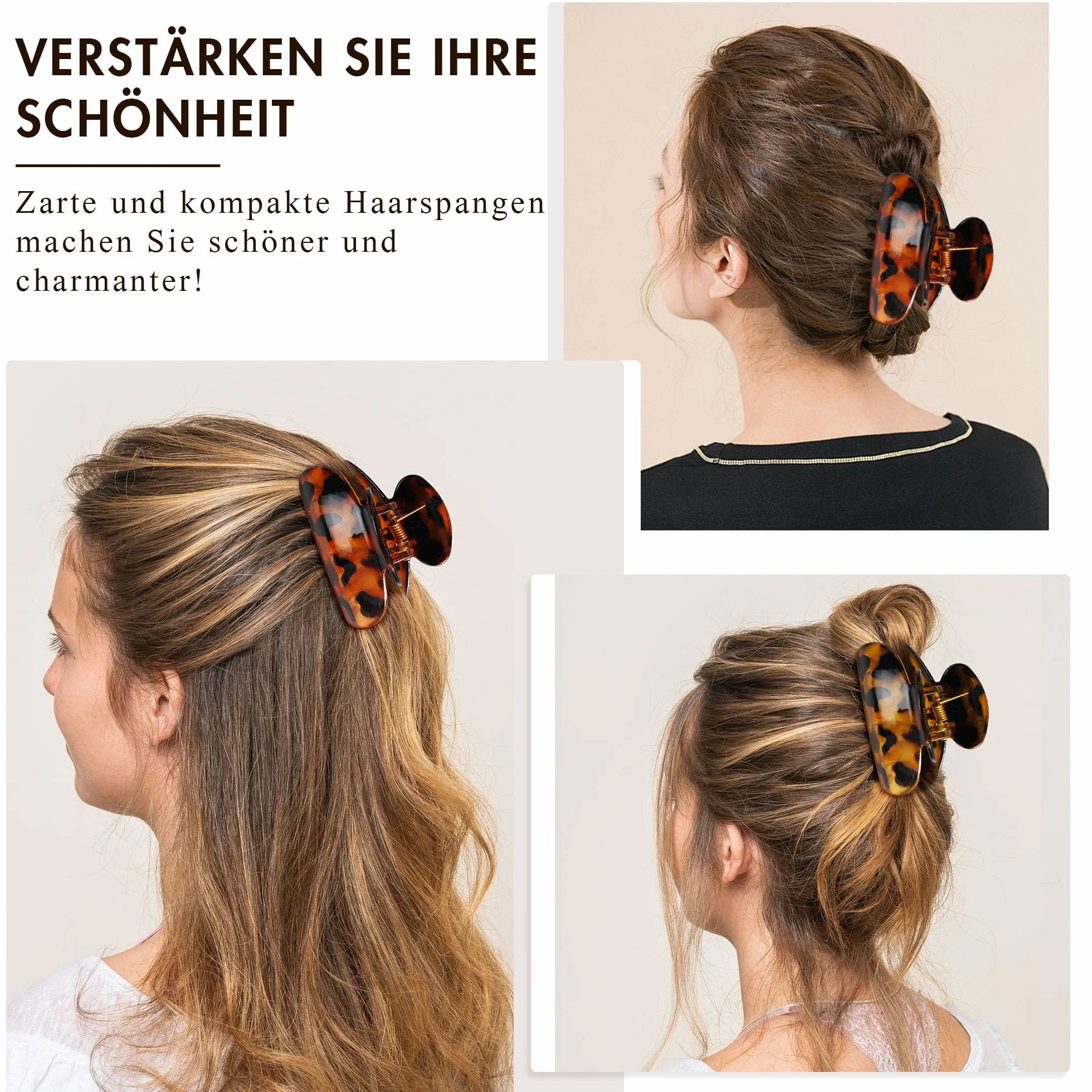 Pinzas para el pelo de plástico negro con estampado de leopardo 7 cm x 4 cm Juego de 3