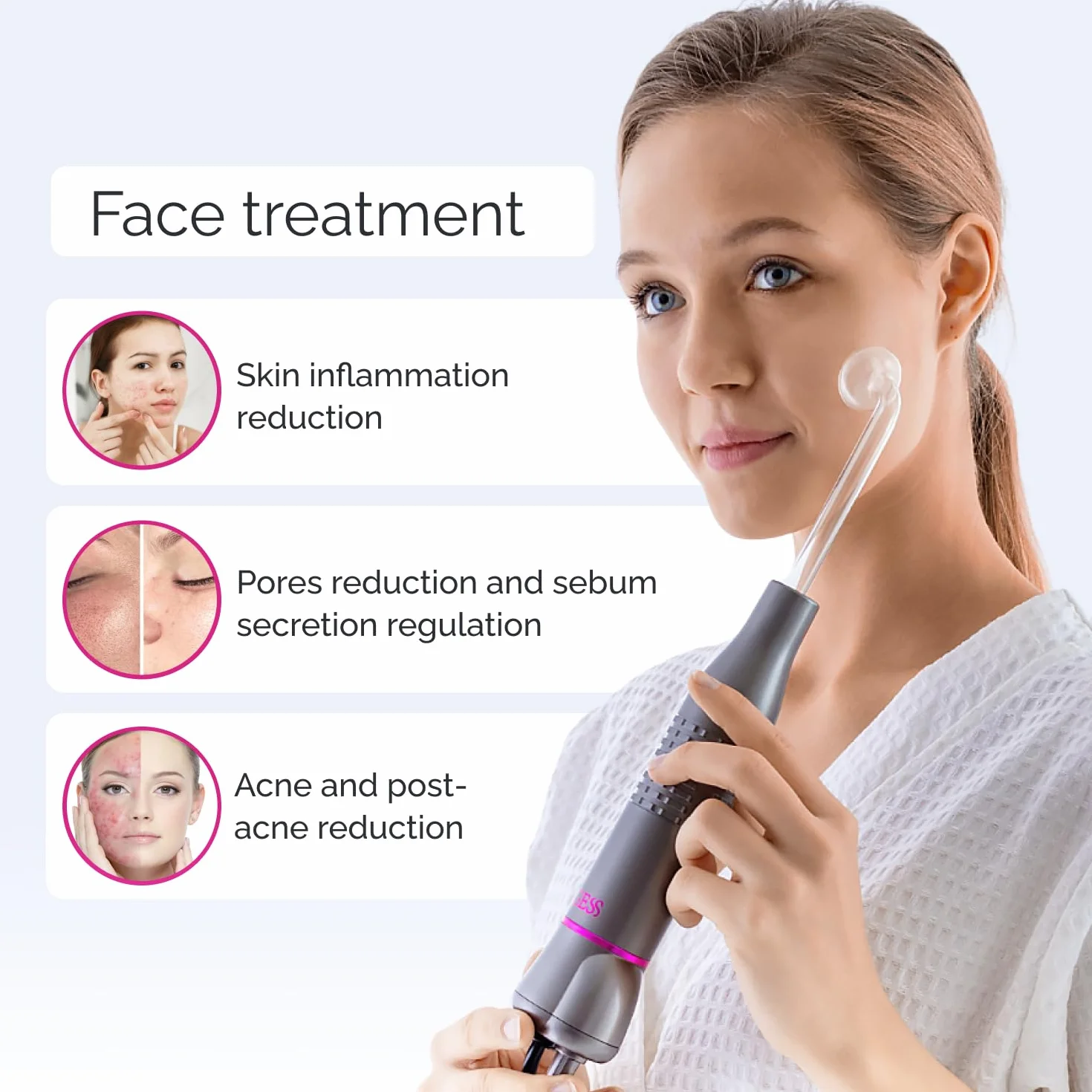 GESS Dars Dispositivo Alta Frecuencia 5 en 1 para Cabello y Rostro, Máquina con 5 Electrodos Neón y Argón Darsonval