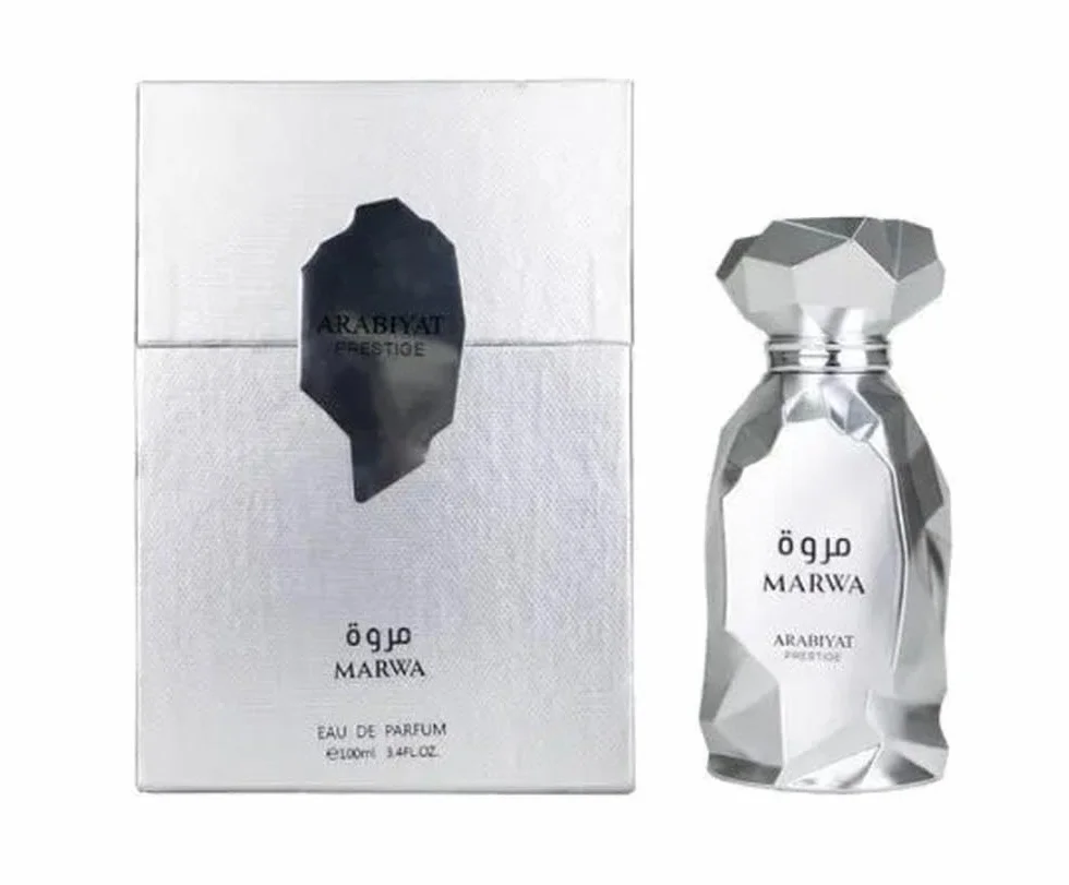 Arabiyat Prestige Marwa Eau de Parfum 100 ml Plata Perfume Hombre Sin Embalaje Embalaje Solo En Bolsa, Fabricado en los Emiratos Árabes Unidos
