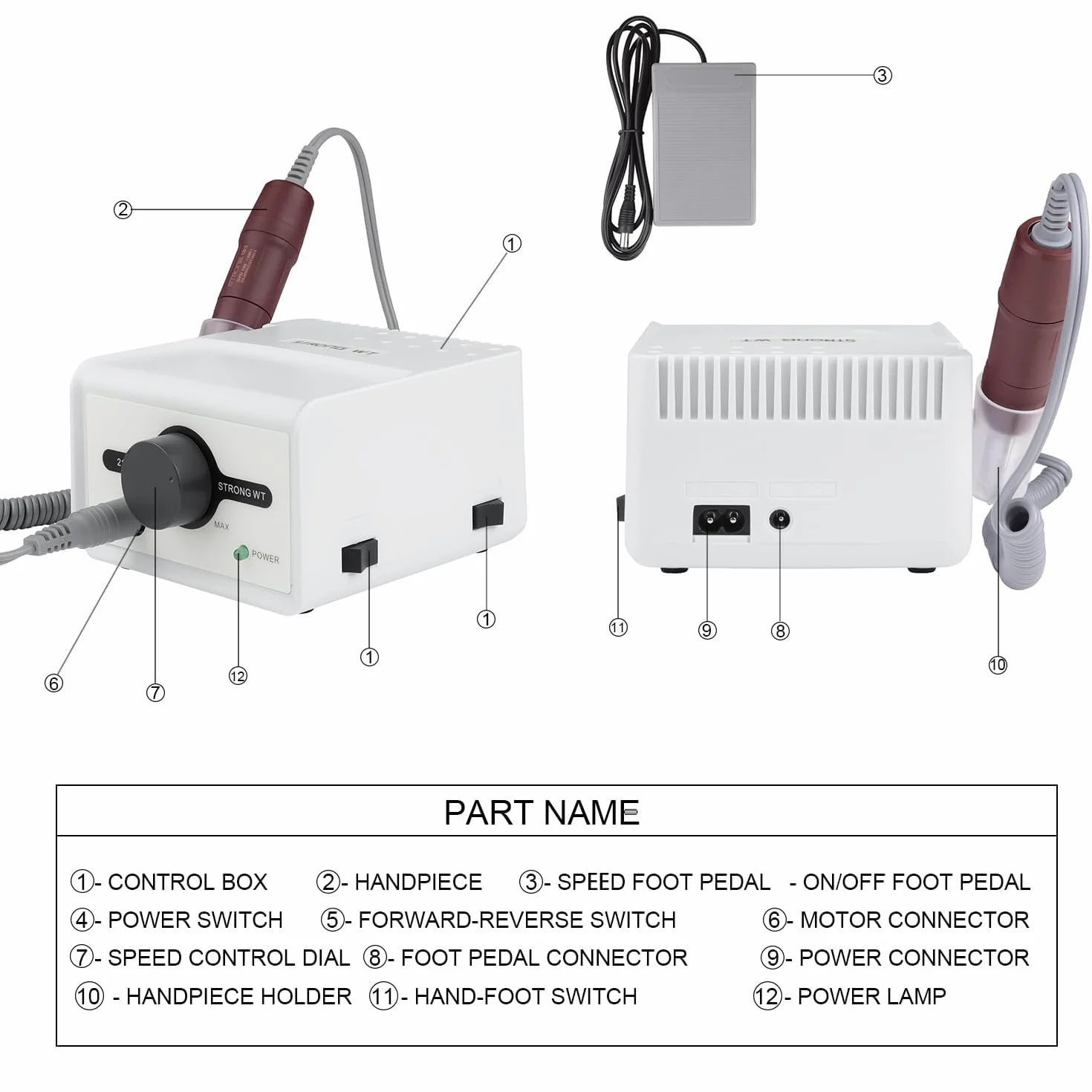 65W Strong Max 211 - Taladros eléctricos de lima de uñas para uñas acrílicas, 35000 rpm, 120 herramientas de manicura rojas, equipo de laboratorio