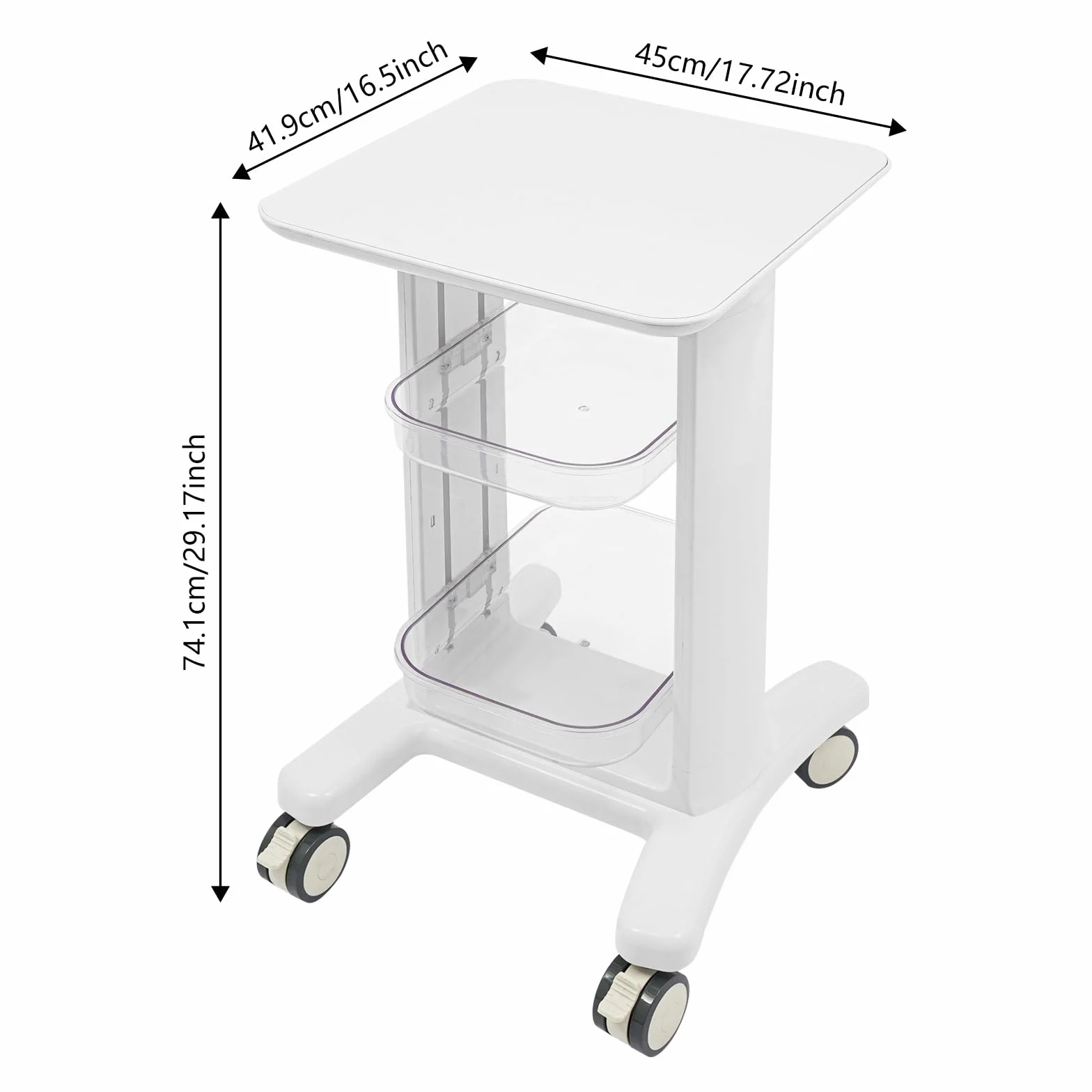 Beauty Salon - Carrito médico con 2 compartimentos y 4 ruedas universales, carrito de cosméticos, carrito de instrumentos para laboratorio, clínica, salón de belleza, color blanco