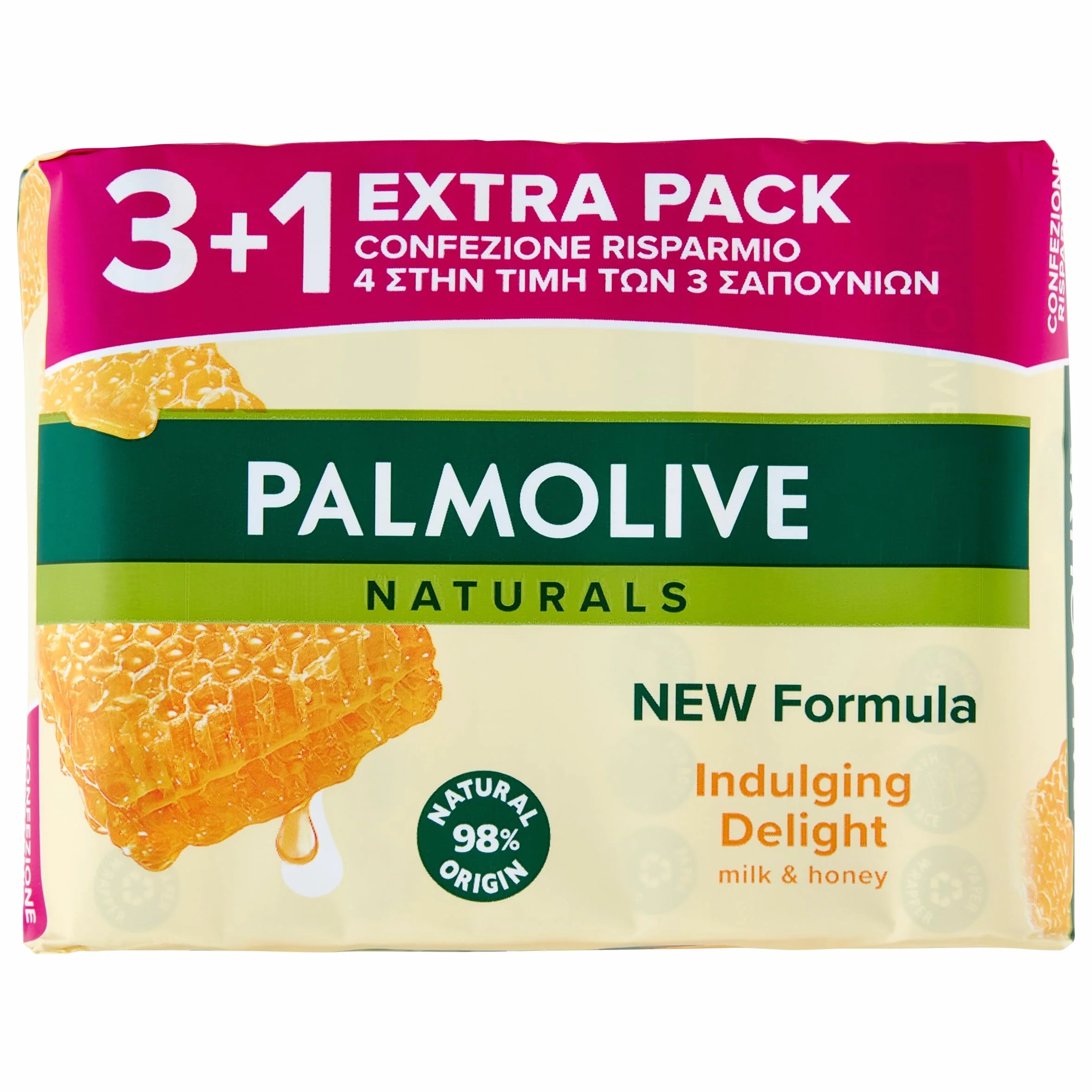 PALMOLIVE 3+1 INDULGING DELIGHT LECHE Y MIEL 90 GR
