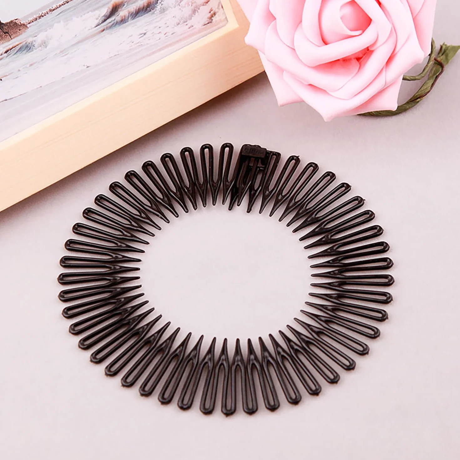 Peines de Estiramiento Circular Completo, Diadema Elástica Mujer, Bandas para Cabello Zigzag, Plástico