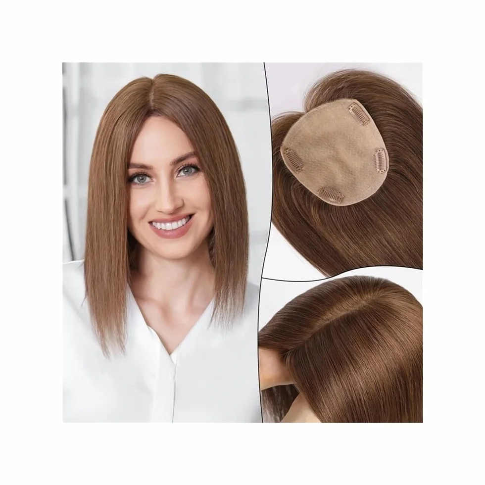 Extensiones de cabello humano con clip de 30 cm, 12,7 x 14 cm, gran cobertura for mujeres con cabello fino. for Thinning Hair(Middle Part,Light brown)