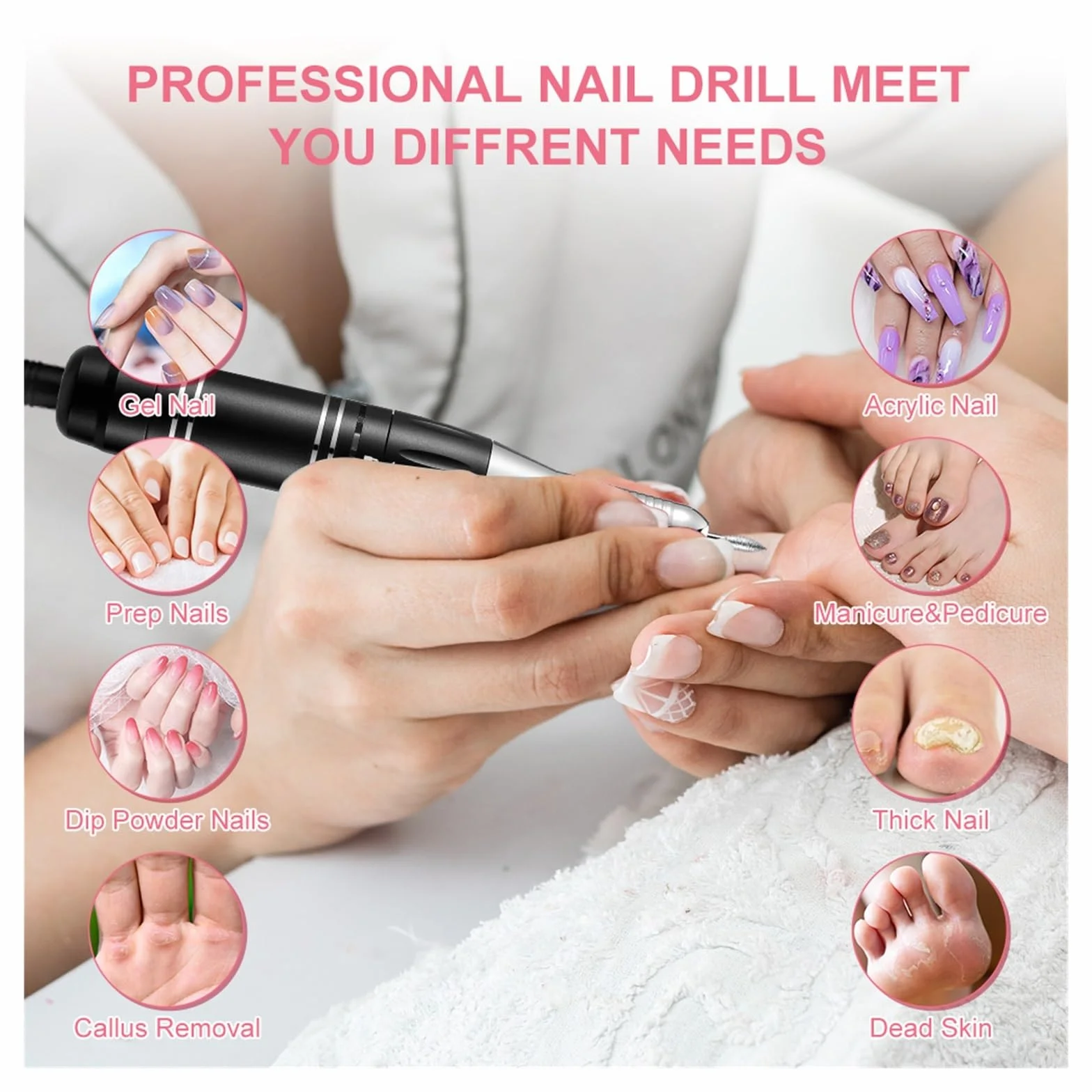 Torno para Uñas, Taladro de uñas de 35000RPM, pantalla LCD, portátil, recargable for herramientas de manicura y pedicura, equipo profesional for uñas(Nero)