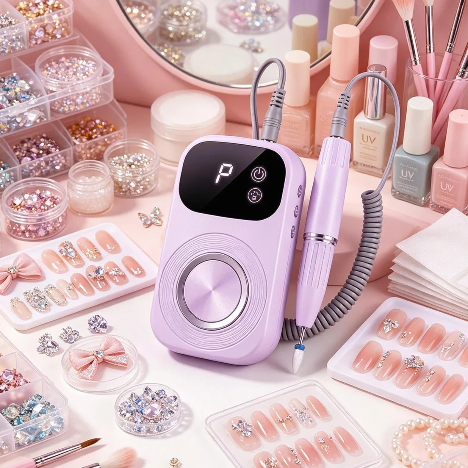 Taladro de de uñas portátil, recargable, silencioso, herramientas de manicura | Máquina de limar de gel de pedicura para mujeres, principiantes, manicura profesional, uñas de gel acrílico