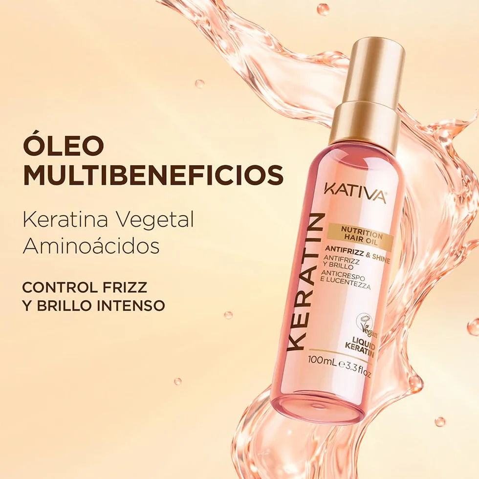 Kativa Keratina Líquida 100 ml Aceite Revitalizador Antifrizz Reconstrucción Cabellos Dañados