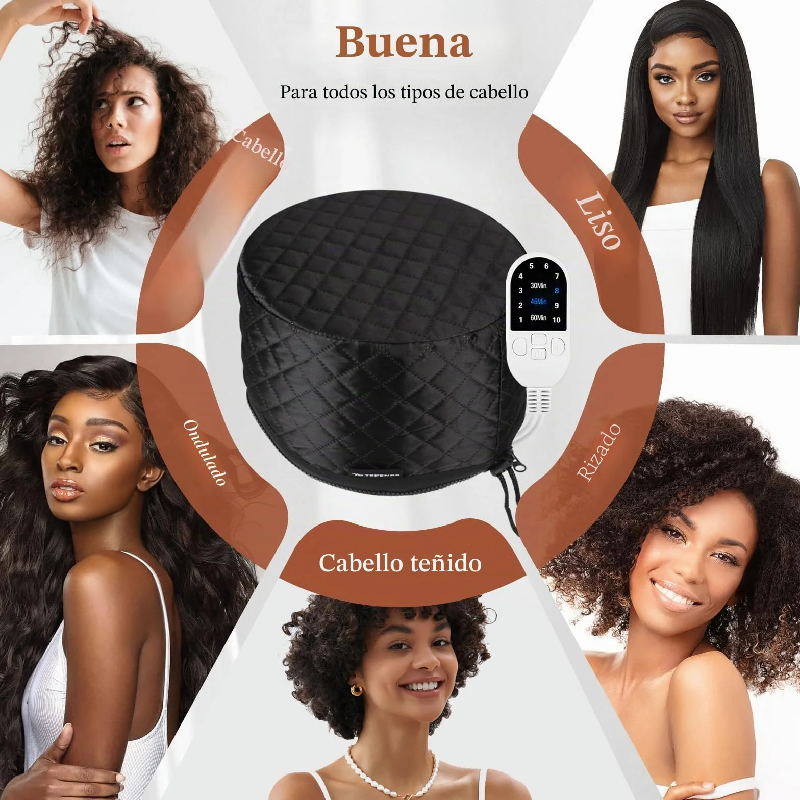 TEPENAR Gorro térmico eléctrico para cabello afro natural vaporizador portátil Negro