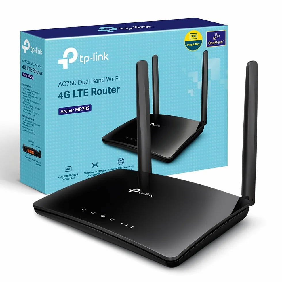 TP-Link Archer MR202 Router WiFi 4G LTE Dual-Band AC750Mbps 3 Puertos LAN 1 LAN/WAN 2 Antenas LTE QoS Onemesh