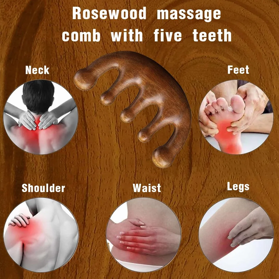 Peine de madera Gua Sha multiusos para cuero cabelludo, masaje acupuntura relajación