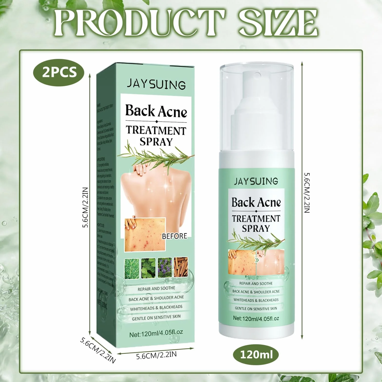 Spray De Tratamiento De Acné 2 PCS, Spray reparador del acné de espalda, Crema Acne Pecho y Espalda
