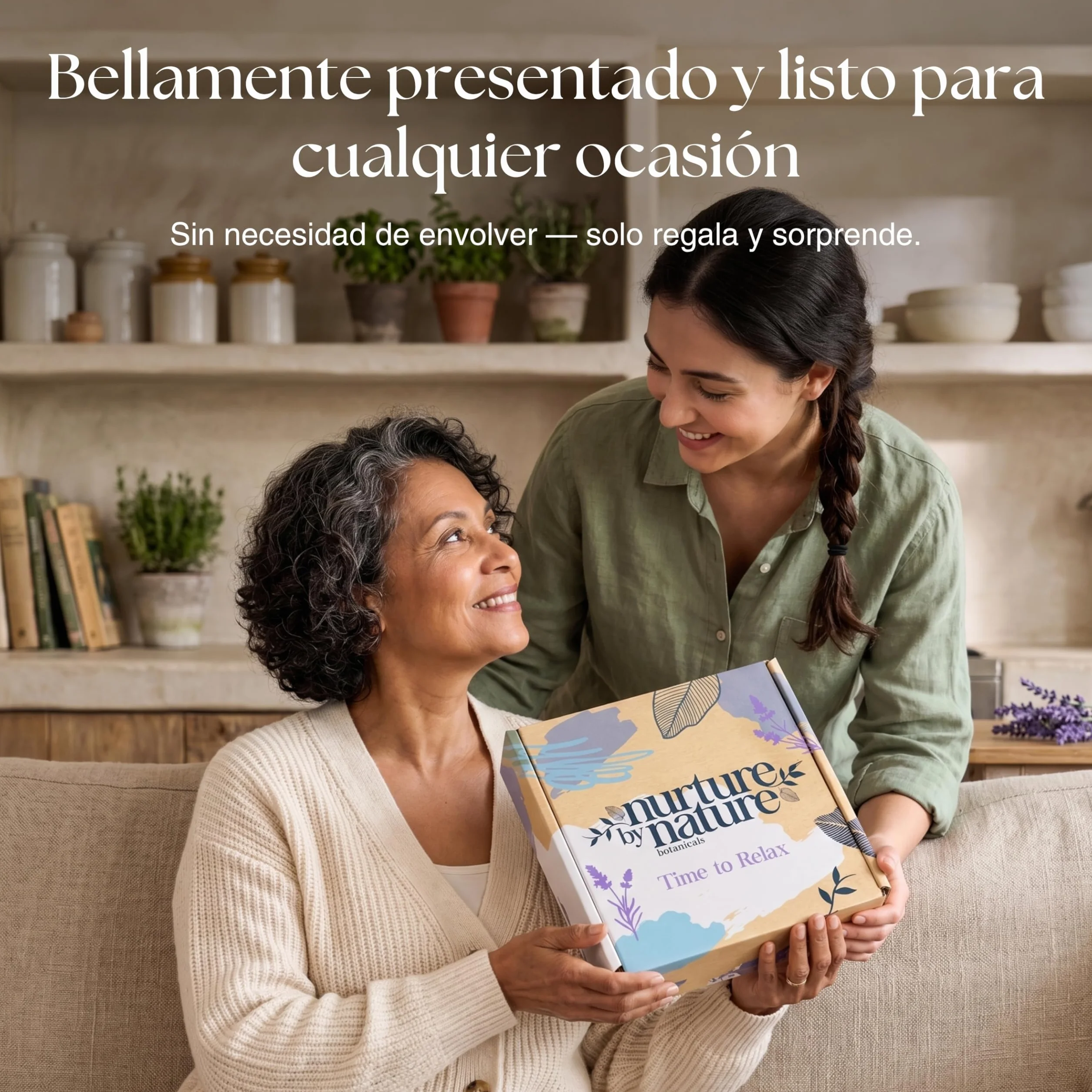 NURTURE BY NATURE Set de Regalo de Bienestar para Mujer – Set spa con spray de almohada de lavanda, exfoliante corporal, bomba de baño y vela perfumada vegano